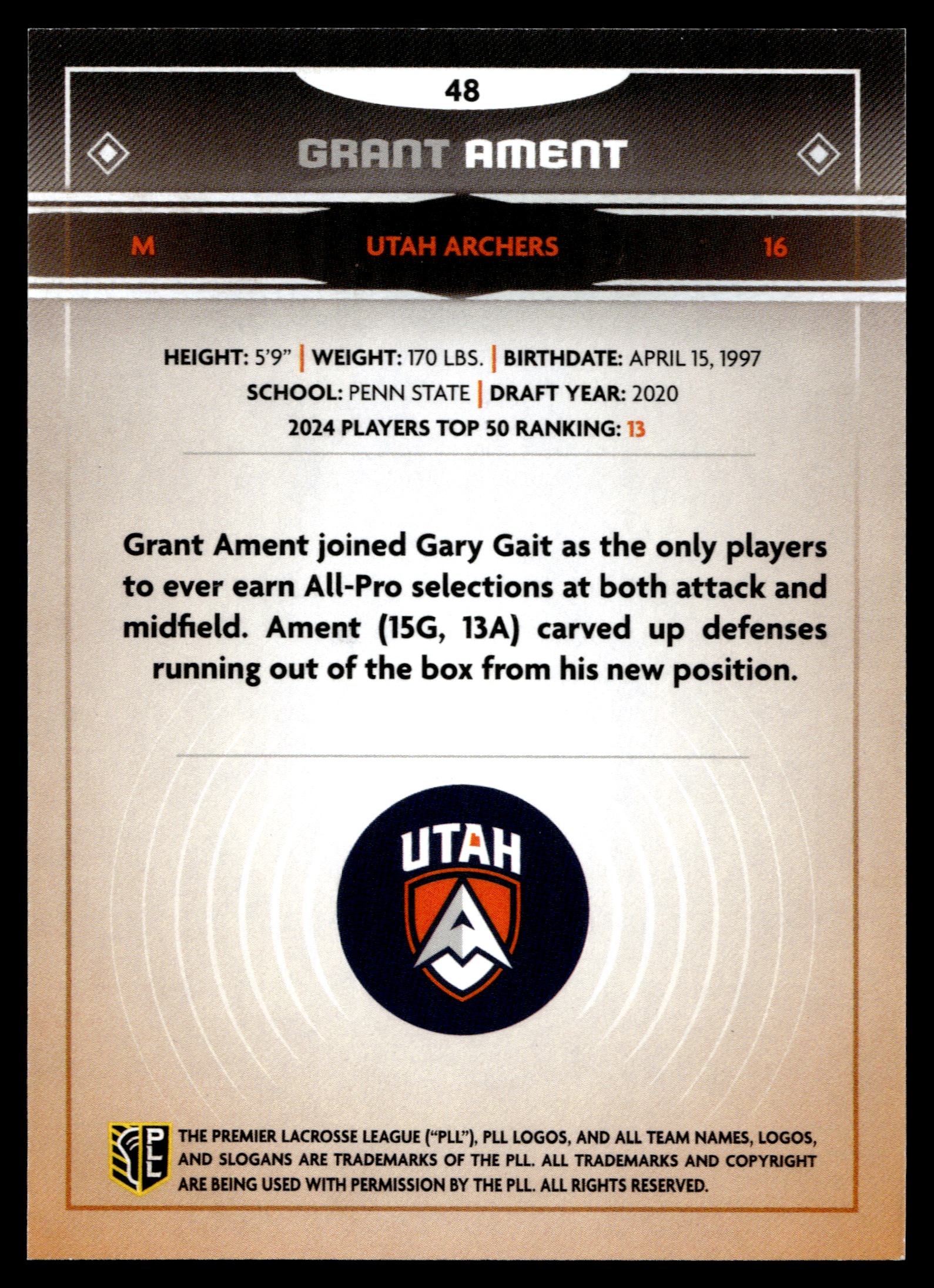 Grant Ament 2025 PLL Fieldside Utah Archers Green Foil 56/99 #48