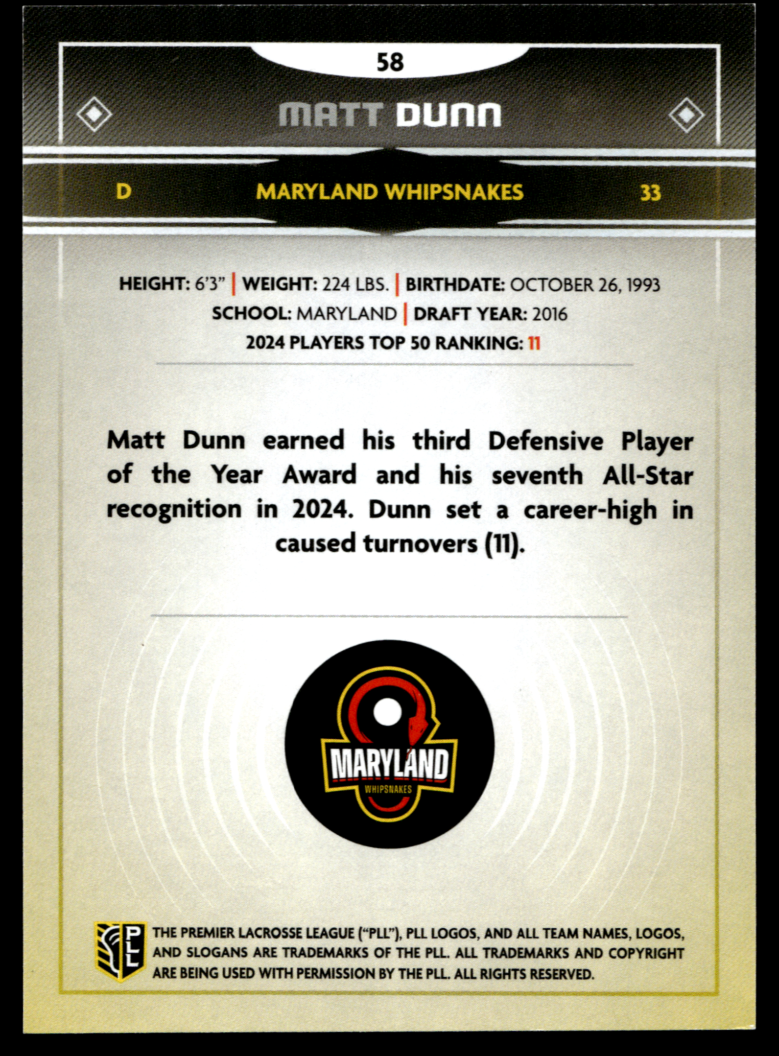 Matt Dunn 2025 PLL Fieldside Maryland Whipsnakes Green Foil 87/99 #58
