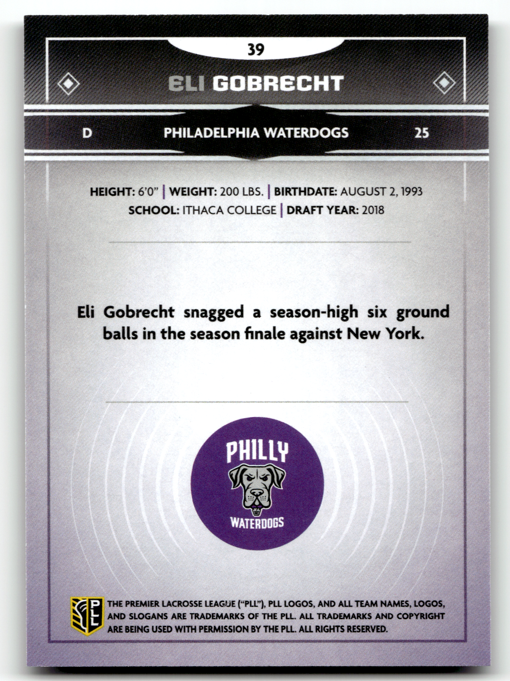 Eli Gobrecht 2025 PLL Fieldside Philadelphia Waterdogs Cream Of The Cropped #39