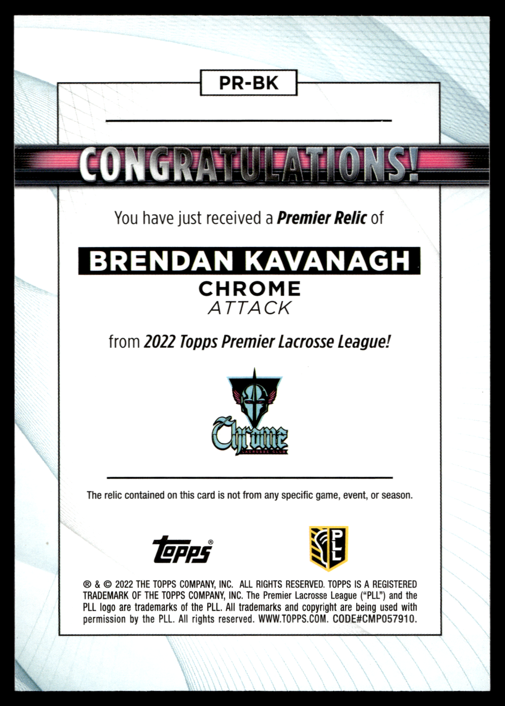 Brendan Kavanagh 2022 Topps PLL Chrome Premier Relics #PR-BK