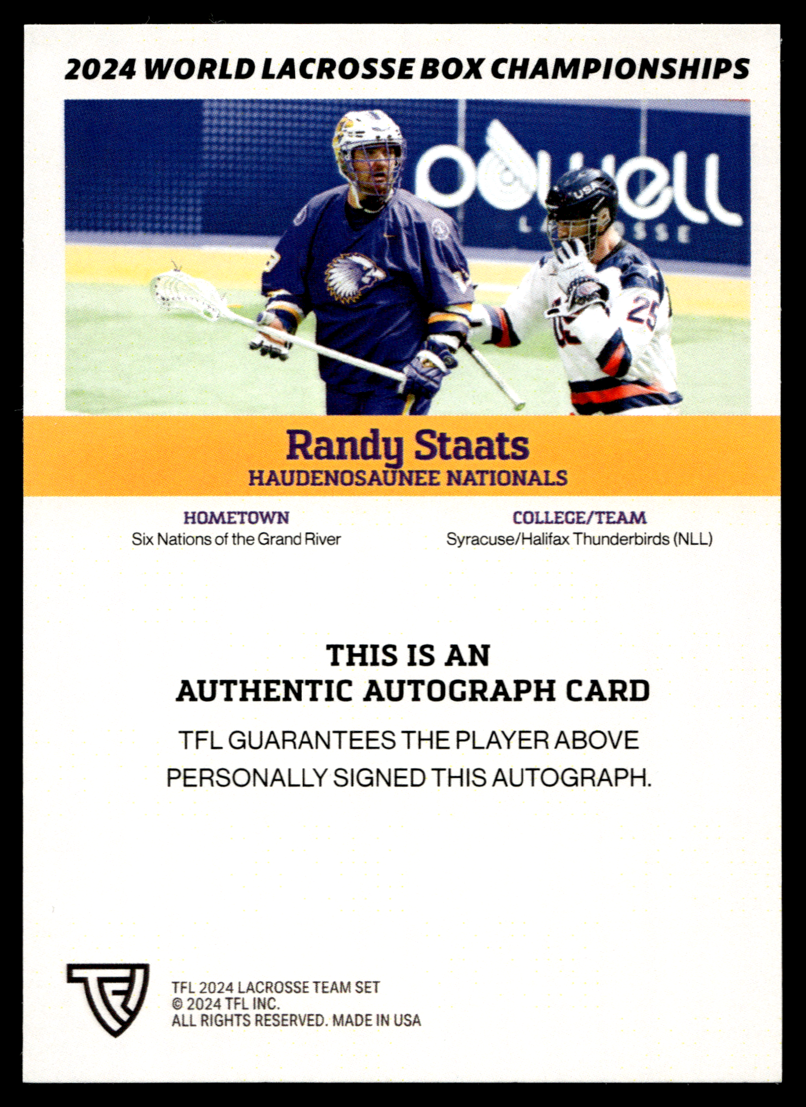 Randy Staats 2024 TFL WBLC Team Haudneosaunee Silver Auto 2/10