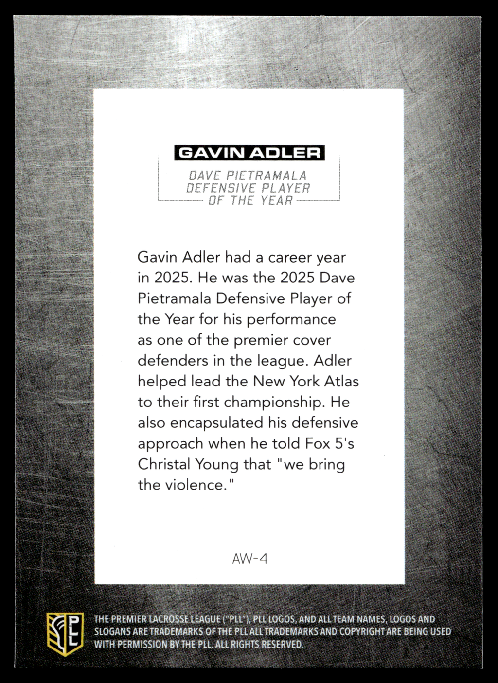 Gavin Adler 2026 PLL Fieldside II NewYork Atlas Award Winners #AW-4