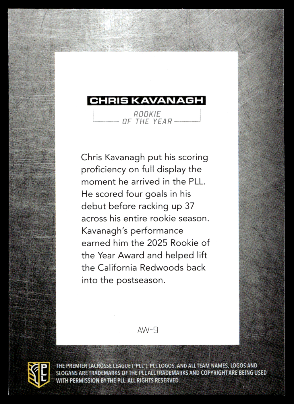 Chris Kavanagh 2026 PLL Fieldside II California Redwoods Award Winners #AW-9