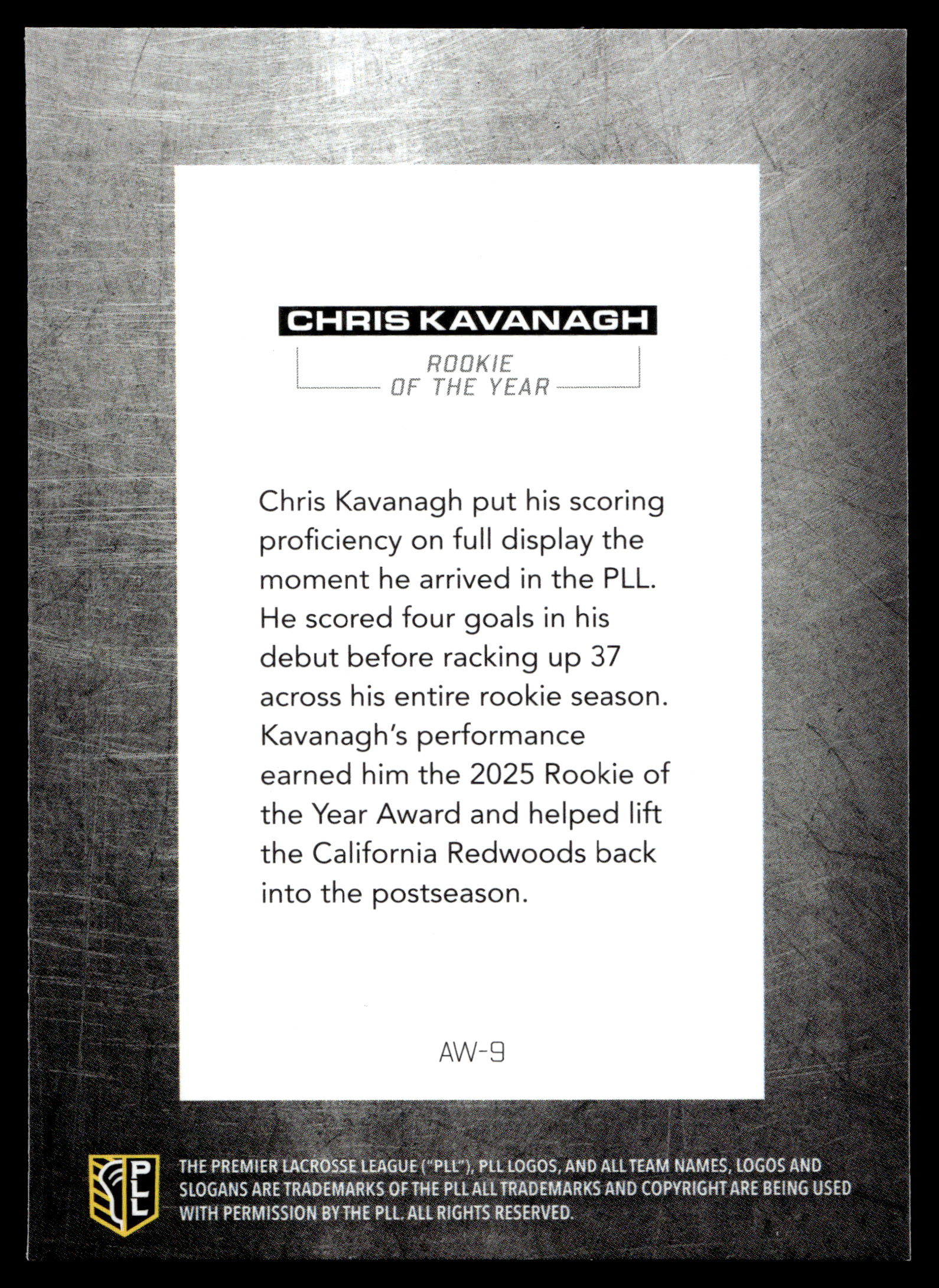 Chris Kavanagh 2026 PLL Fieldside II California Redwoods Award Winners #AW-9