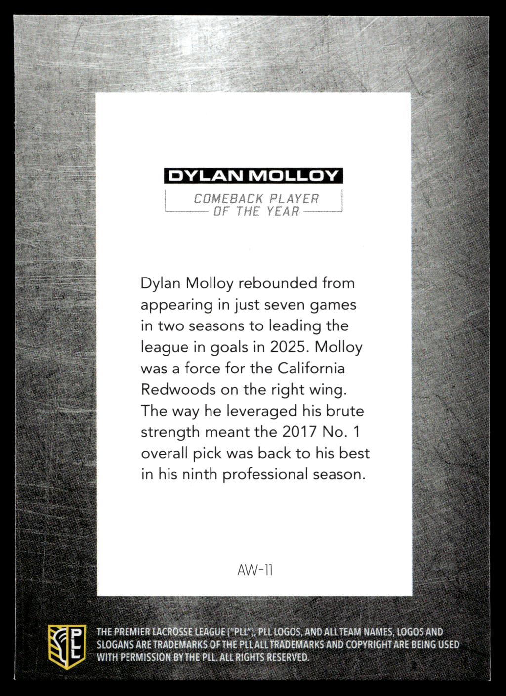 Dylan Molloy 2026 PLL Fieldside II California Redwoods Award Winners #AW-11