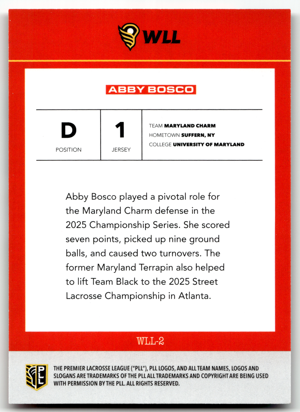Abby Bosco 2026 PLL Fieldside II Maryland Charm WLL Debut #WLL-2