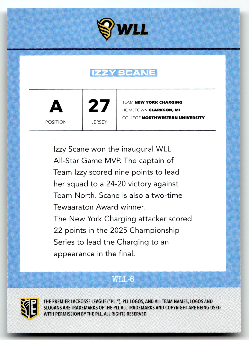 Izzy Scane 2026 PLL Fieldside II New York Charging WLL Debut #WLL-6