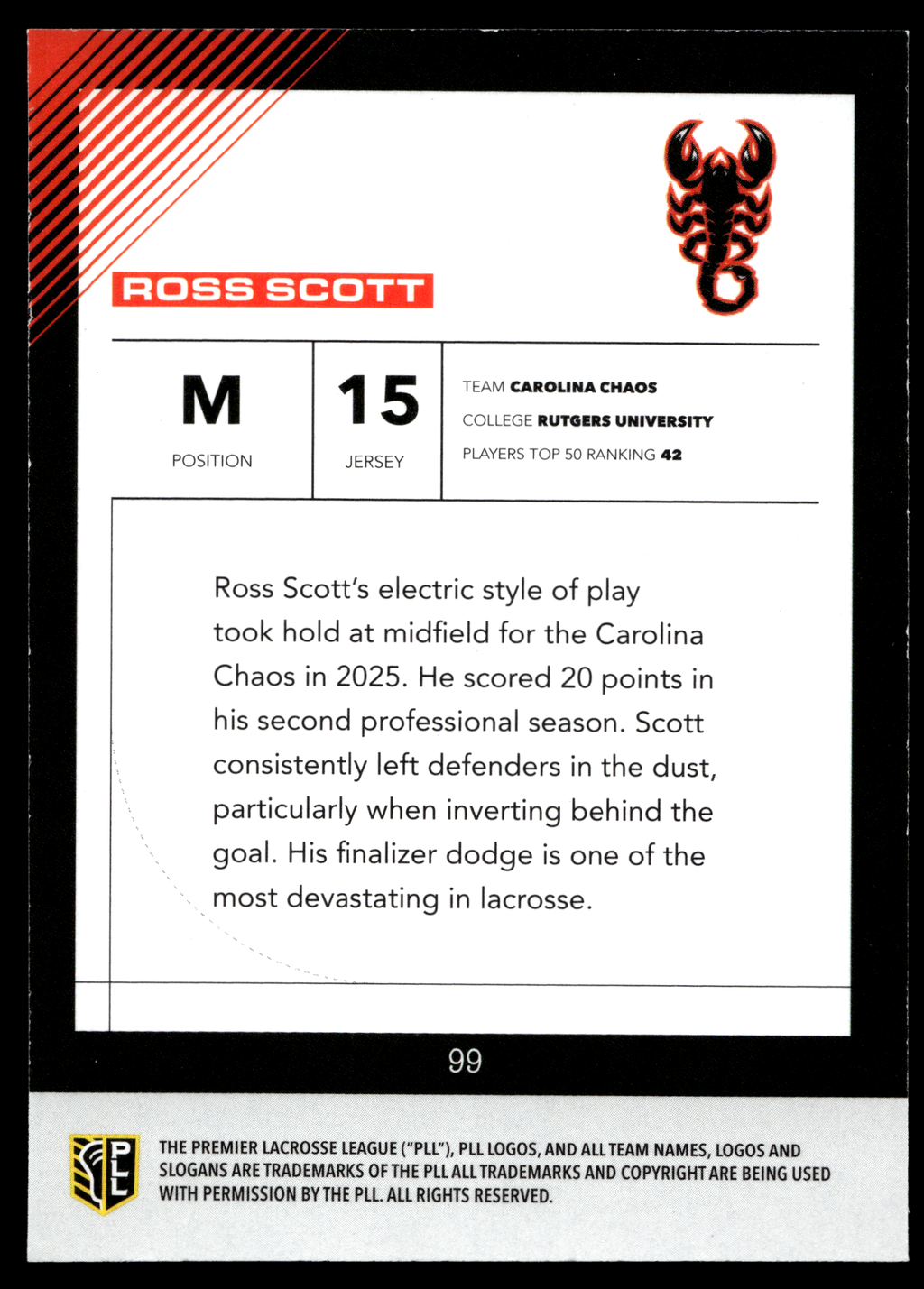 Ross Scott 2026 PLL Fieldside II Carolina Chaos Matte Finish #99