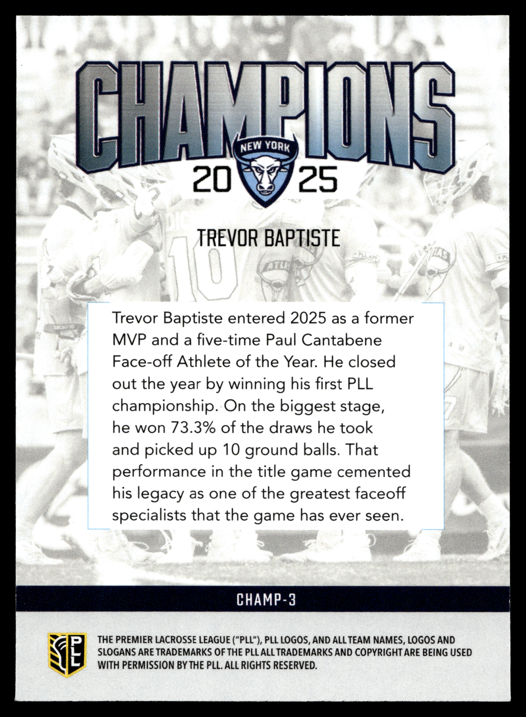 Trevor Baptiste 2026 PLL Fieldside II New York Atlas Champions #CHAMP-3