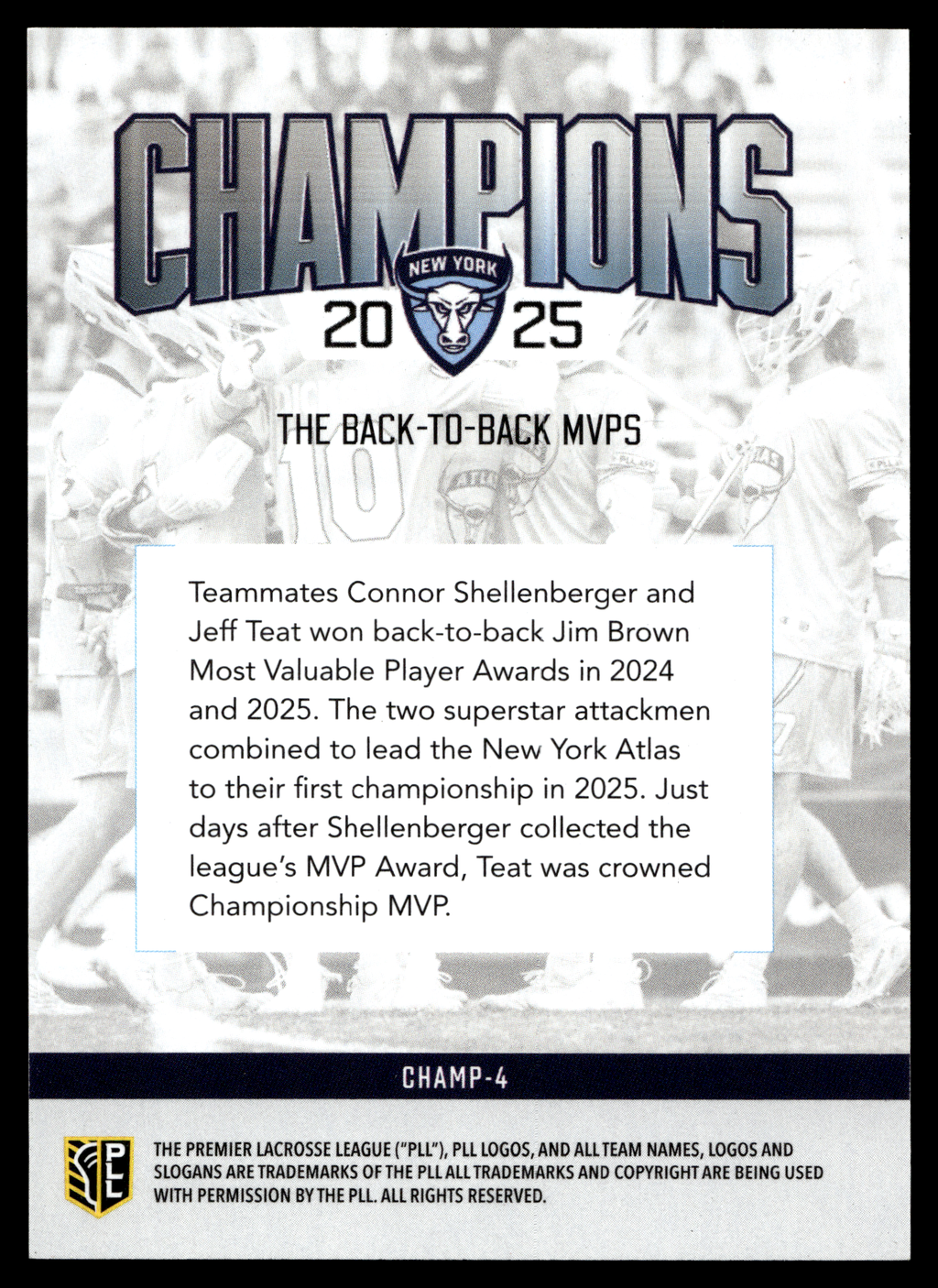 BTB MVPs 2026 PLL Fieldside II New York Atlas Champions 19/99 #CHAMP-4