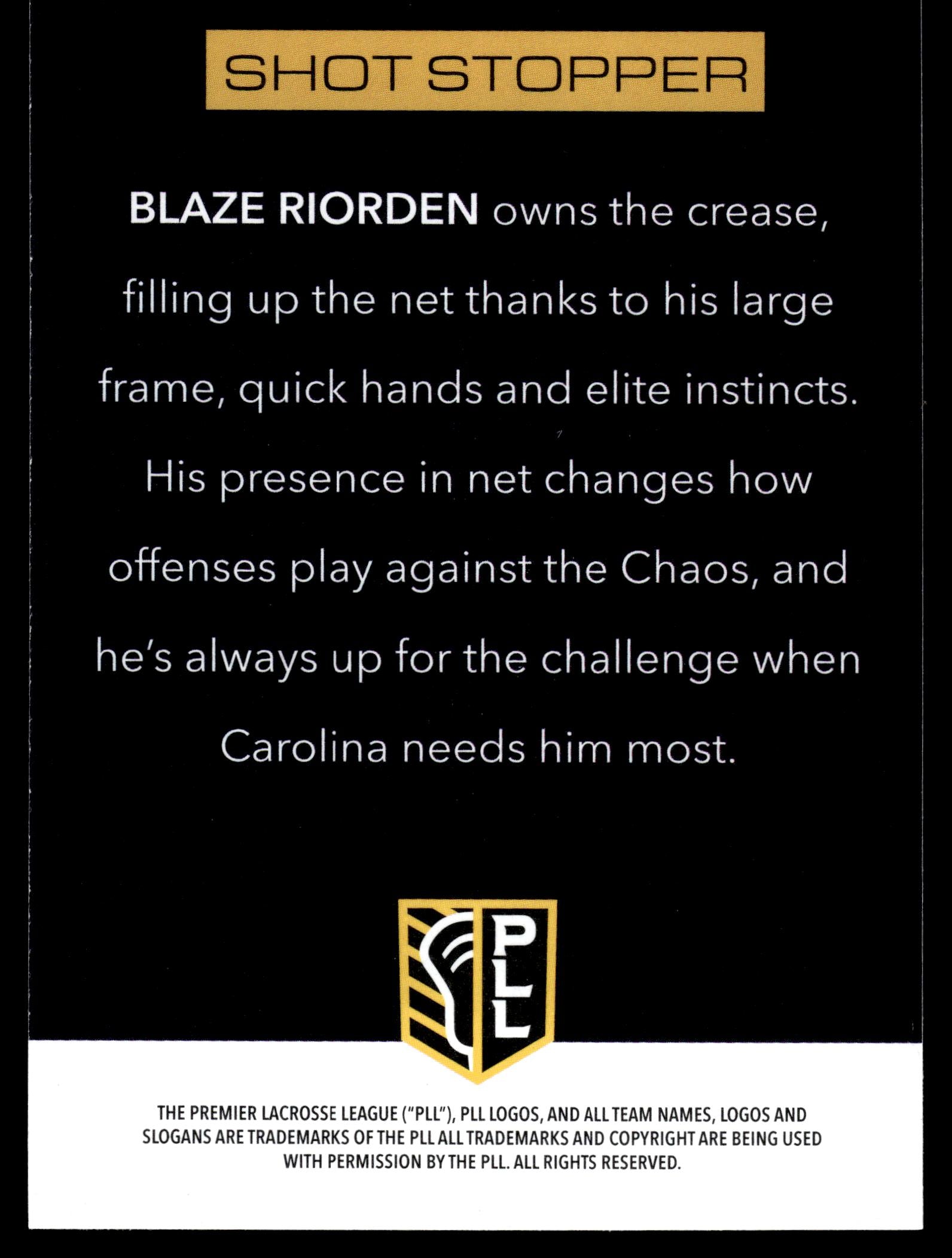 Blaze Riorden 2025 PLL Flagship Carolina Chaos Prototypes