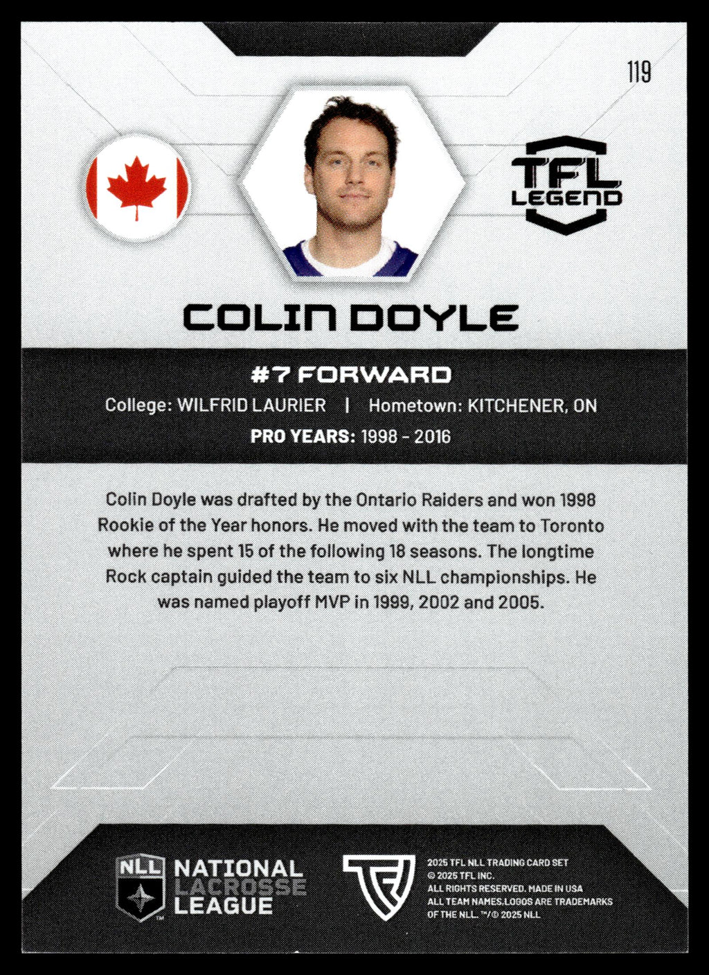 Colin Doyle 2025 TFL NLL Release Home Floor 57/75 #119