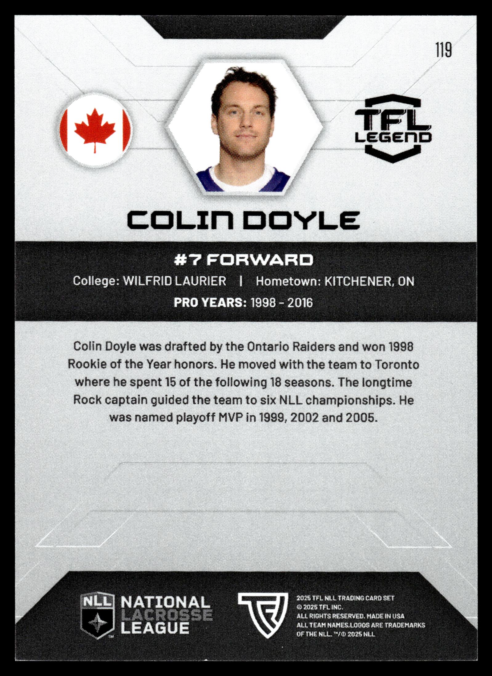 Colin Doyle 2025 TFL NLL Release Home Floor 57/75 #119