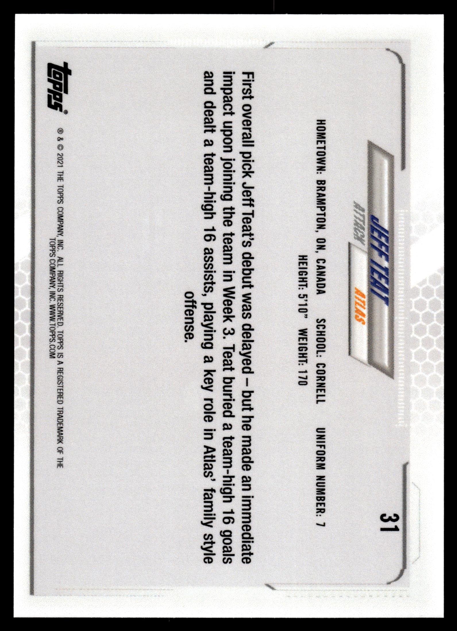 Jeff Teat 2021 Topps PLL First Edition Atlas All Pro 1st Team #31