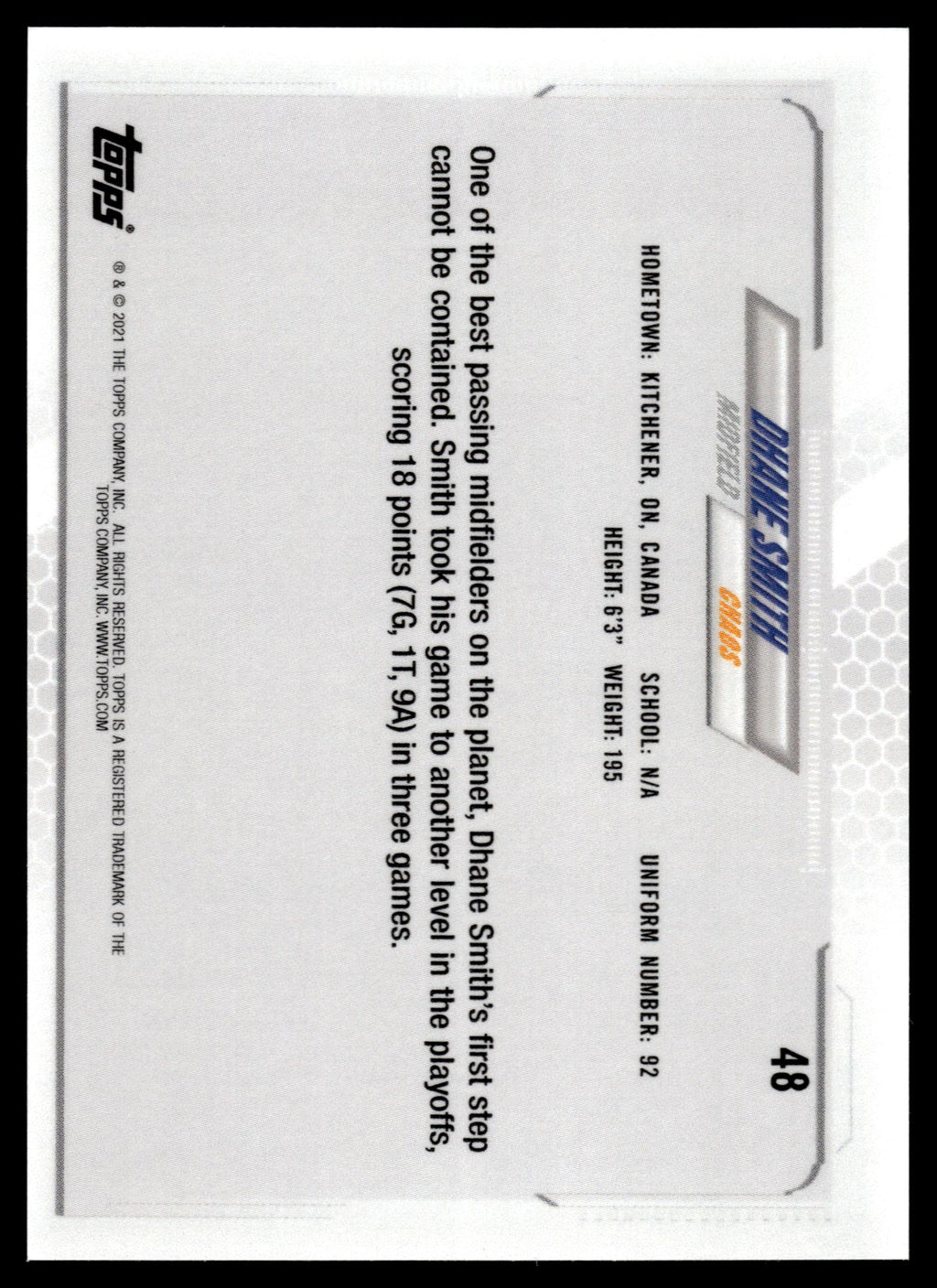 Dhane Smith 2021 Topps PLL First Edition Chaos Purple 70/75 #48