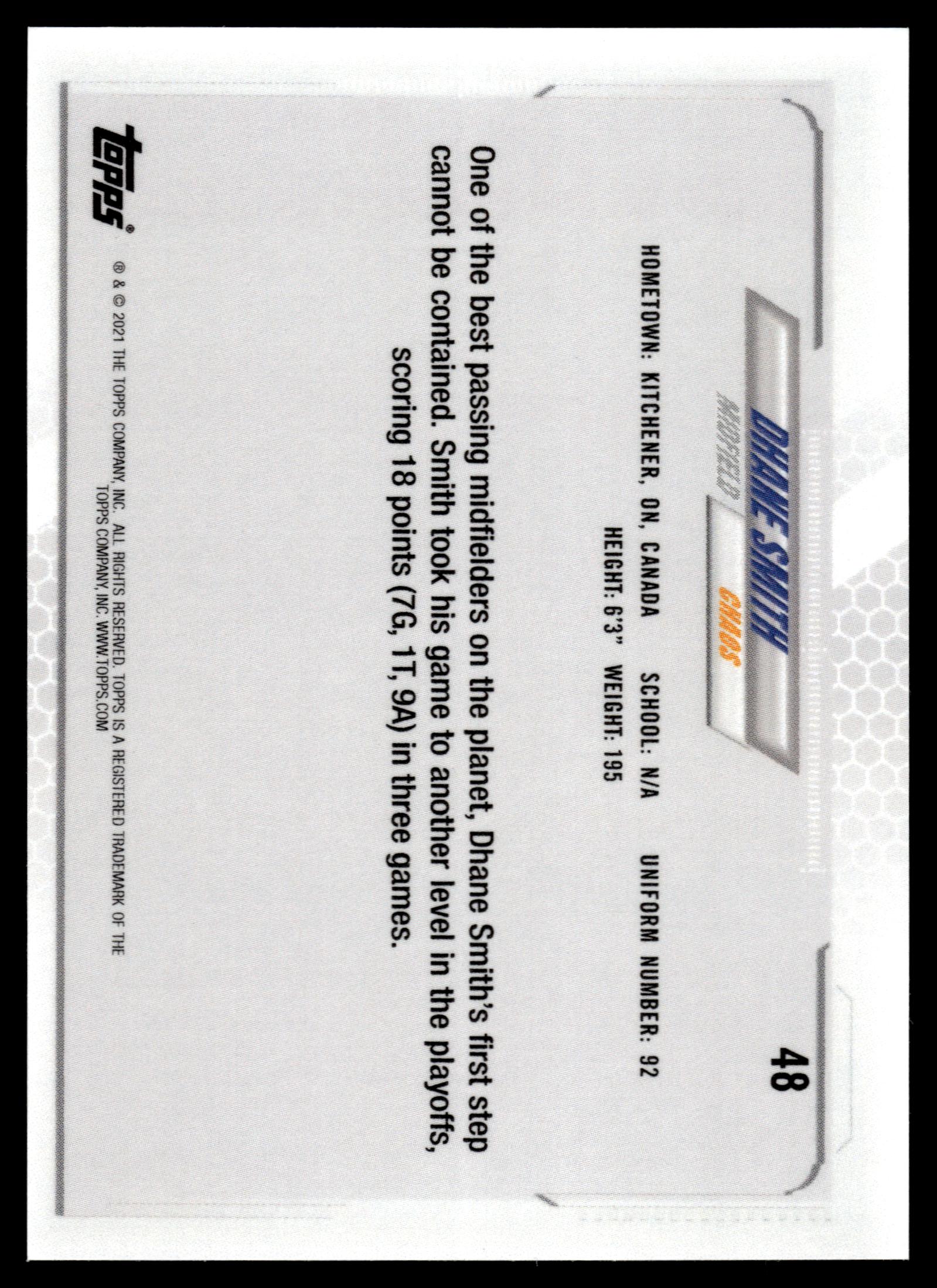 Dhane Smith 2021 Topps PLL First Edition Carolina Chaos Purple 70/75 #48