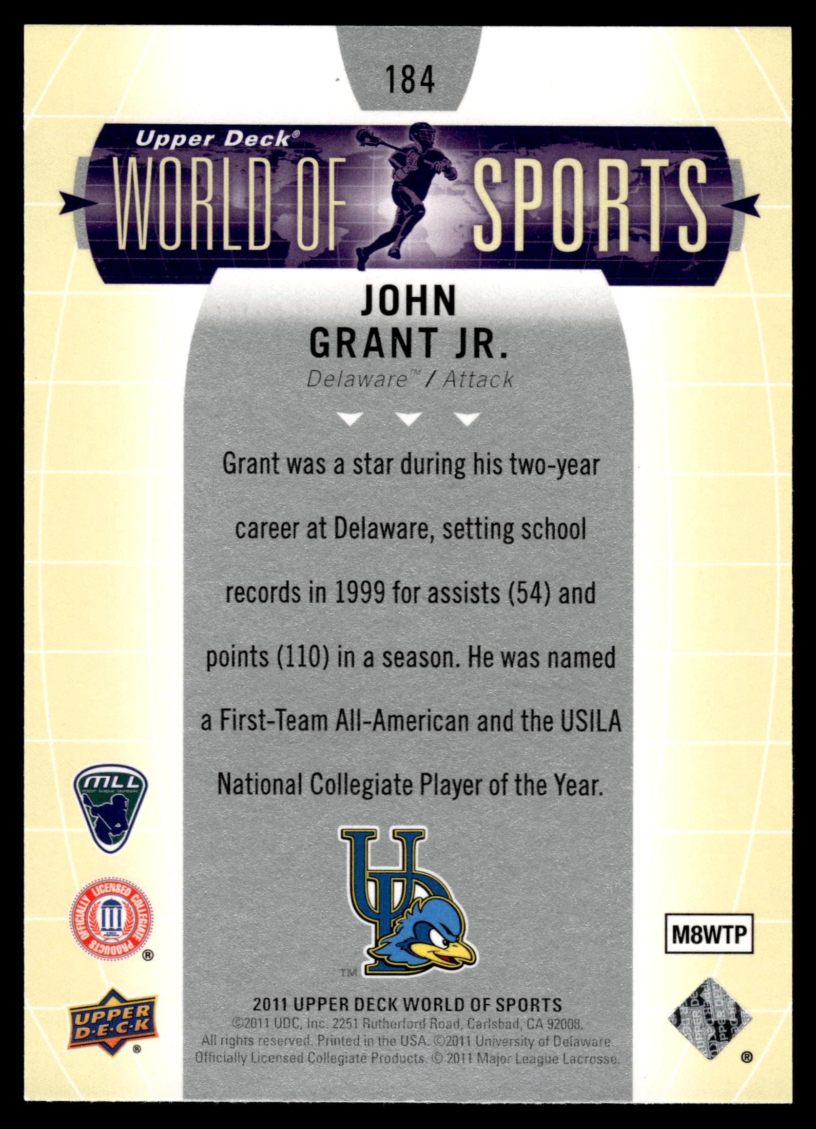 John Grant Jr. 2011 Upper Deck World of Sports Delaware Fightin' Blue Hens #184
