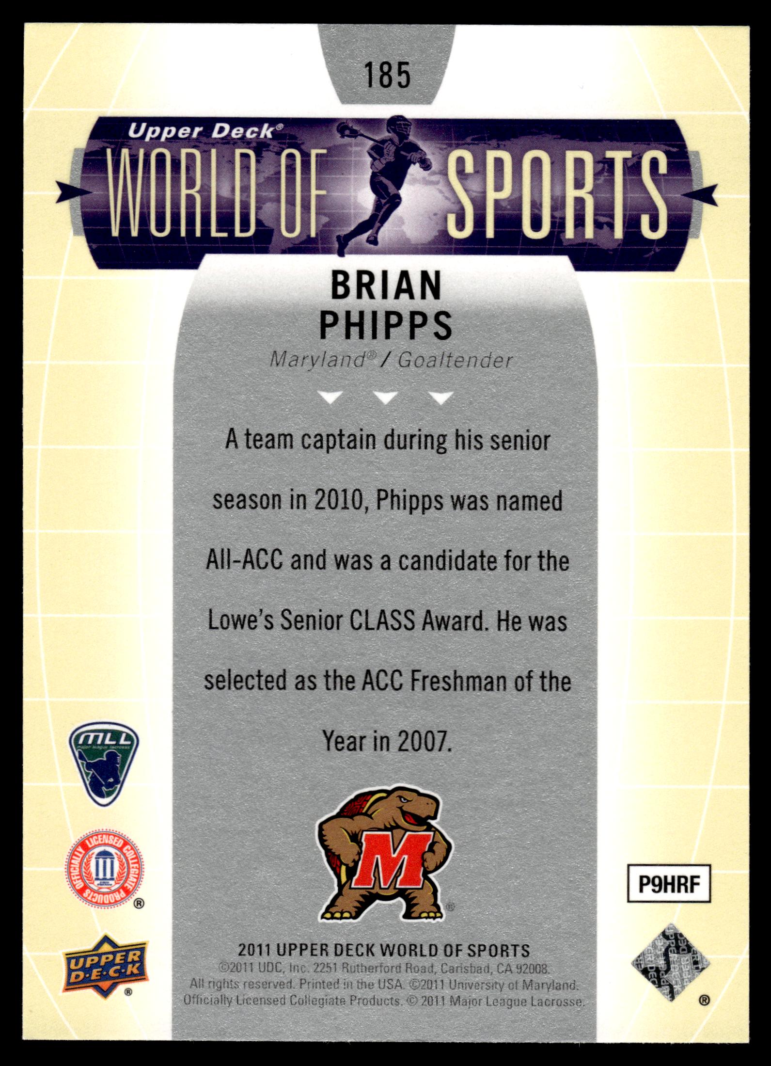 Brian Phipps 2011 Upper Deck World of Sports Maryland Terrapins #185