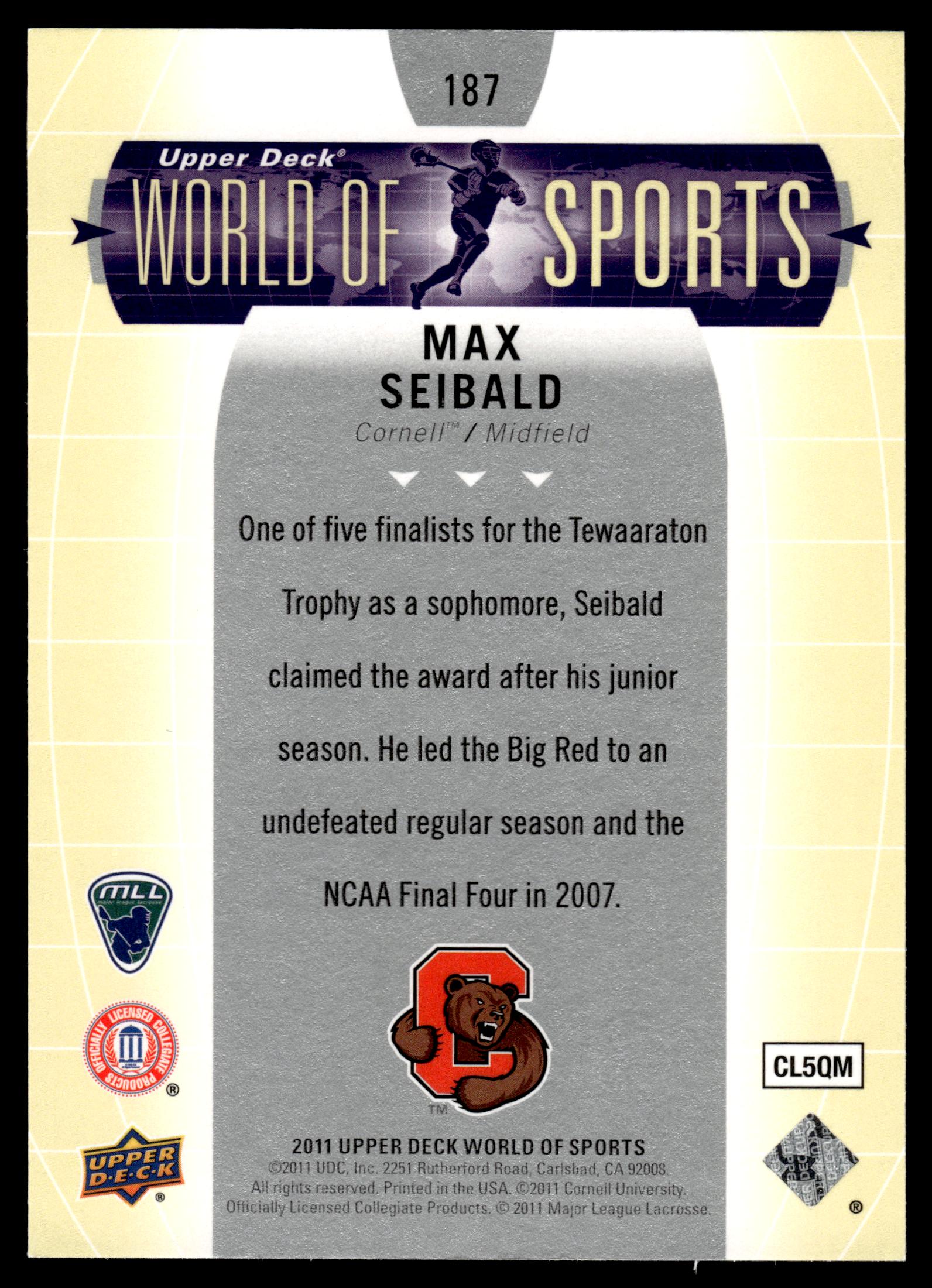 Max Seibald 2011 Upper Deck World of Sports Cornell Big Red #187