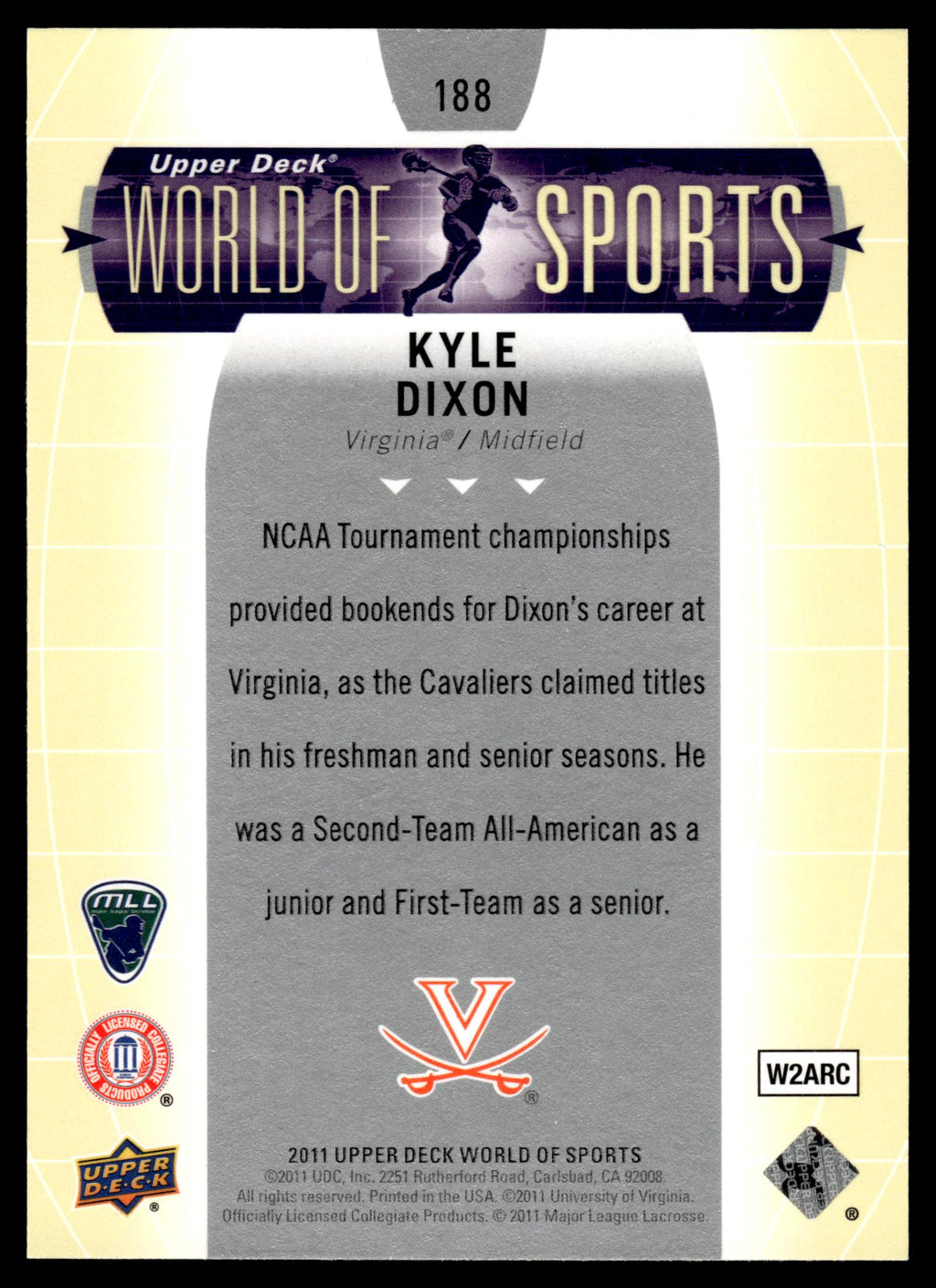 Kyle Dixon 2011 Upper Deck World of Sports Virginia Cavaliers Autographs #188
