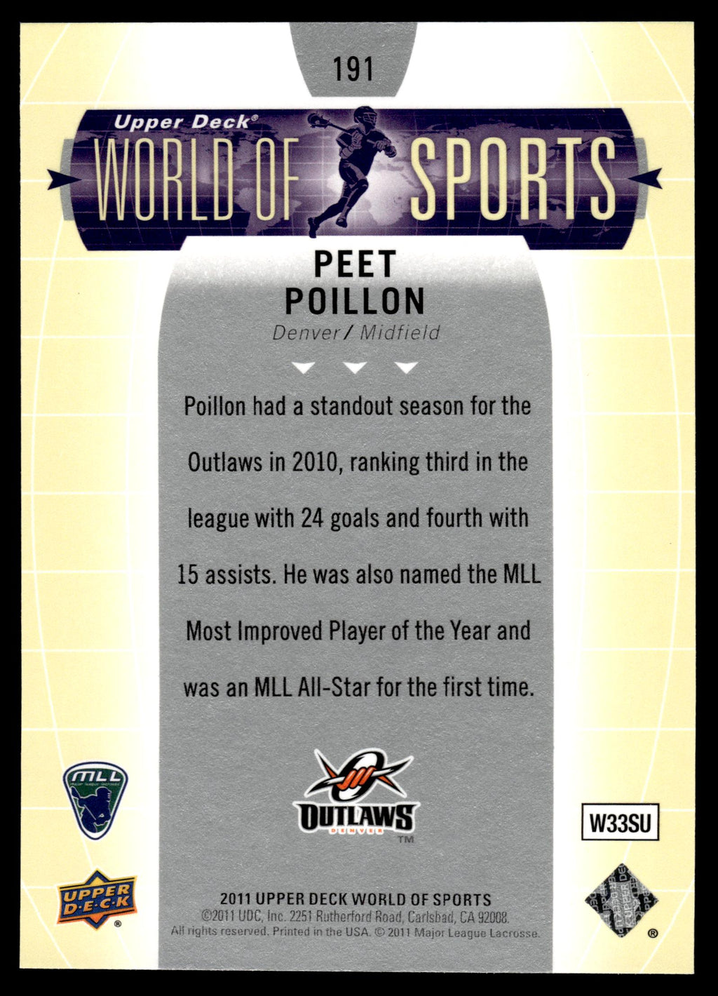 Peet Poillon 2011 Upper Deck World of Sports Denver Outlaws #191
