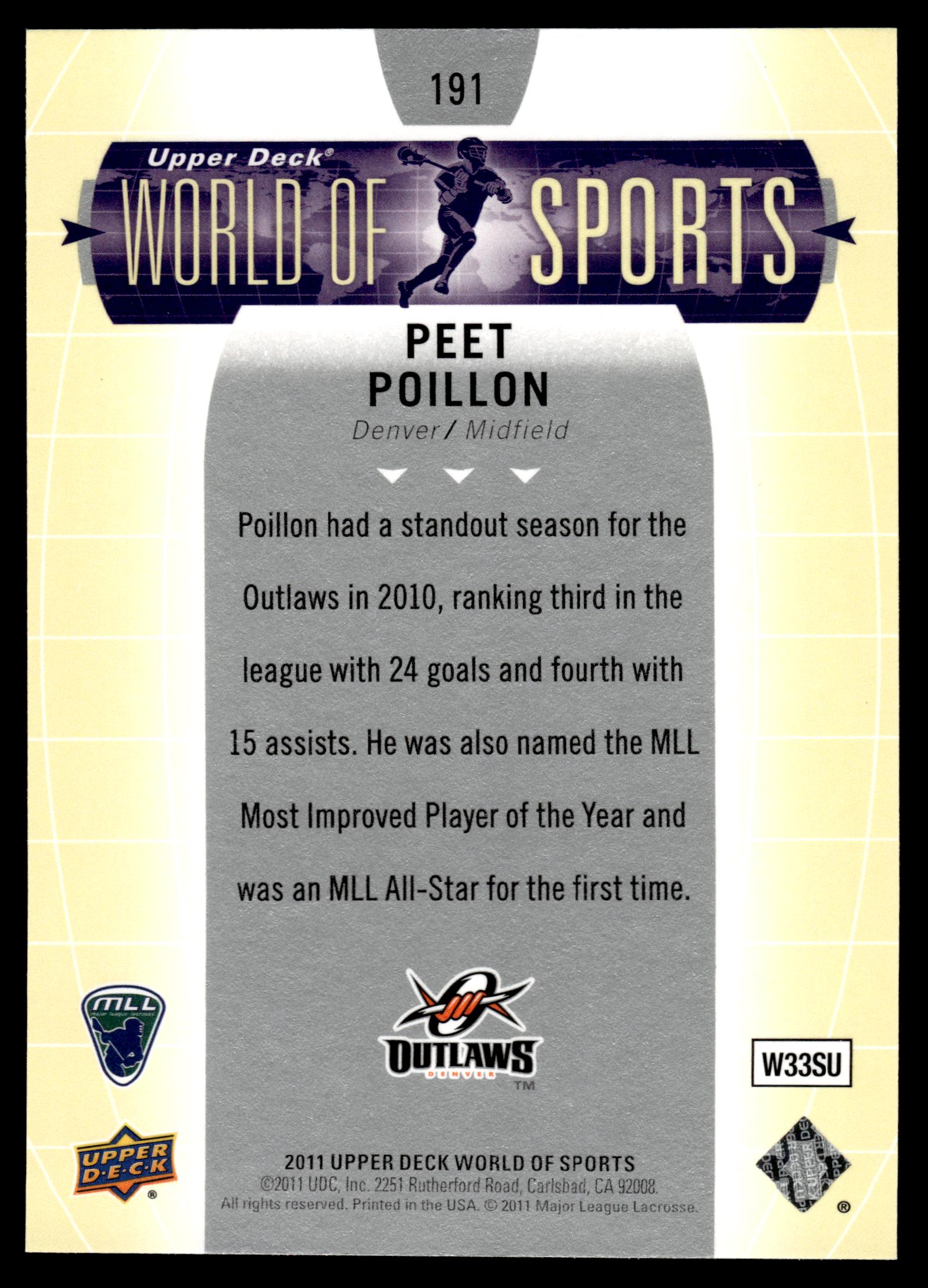 Peet Poillon 2011 Upper Deck World of Sports Denver Outlaws #191