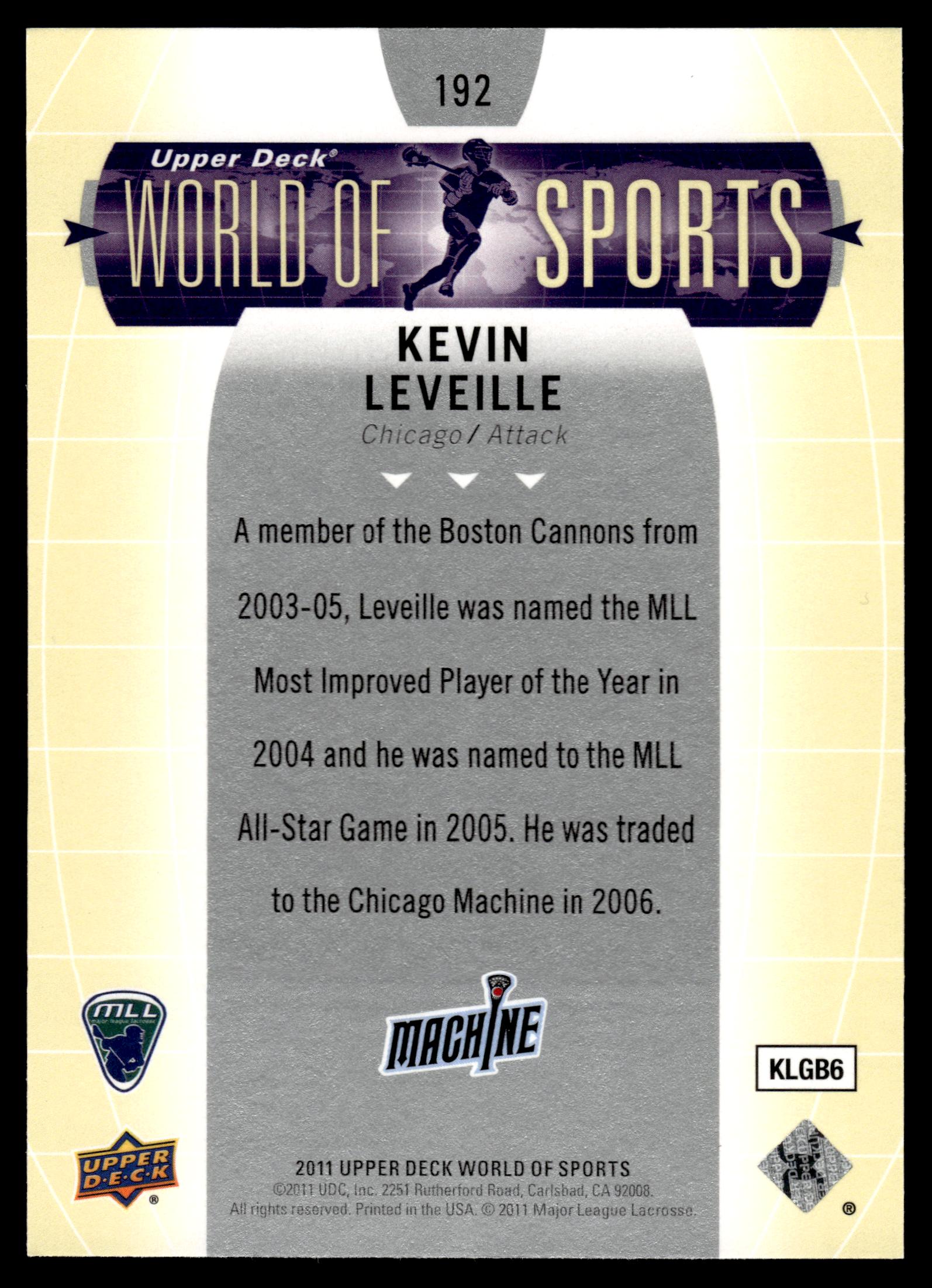 Kevin Leveille 2011 Upper Deck World of Sports Chicago Machine #192
