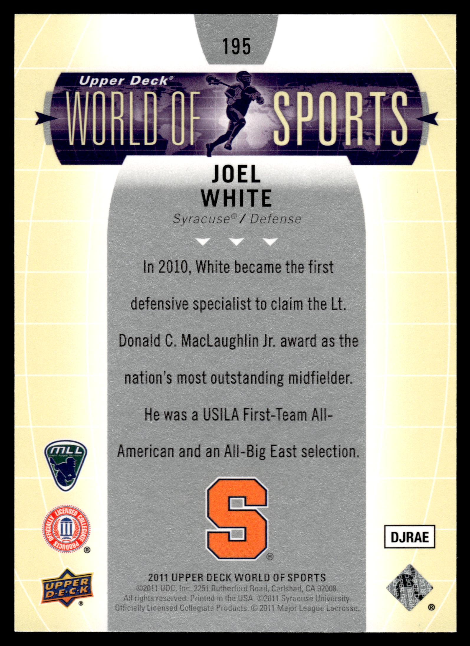 Joel White 2011 Upper Deck World of Sports Syracuse Orange #195