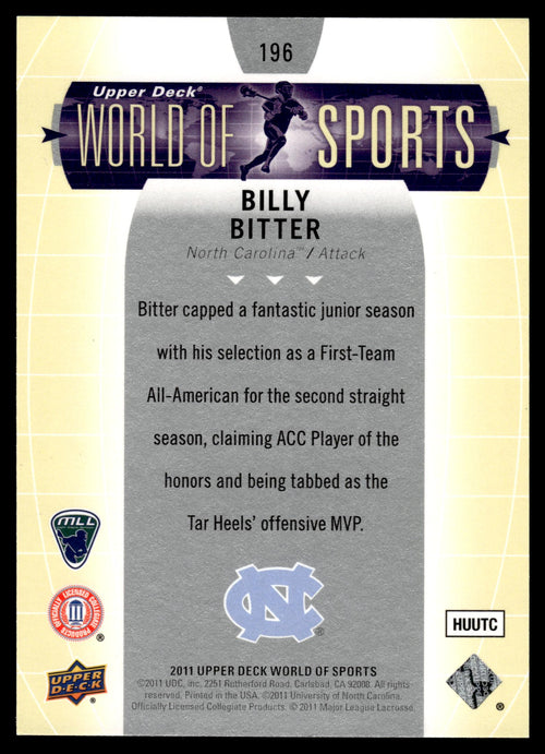 Billy Bitter 2011 Upper Deck World of Sports North Carolina Tar Heels #196
