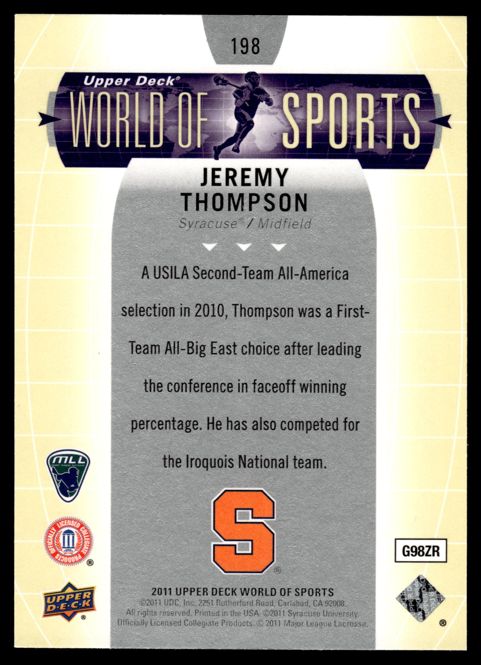 Jeremy Thompson 2011 Upper Deck World of Sports Syracuse Orange #198