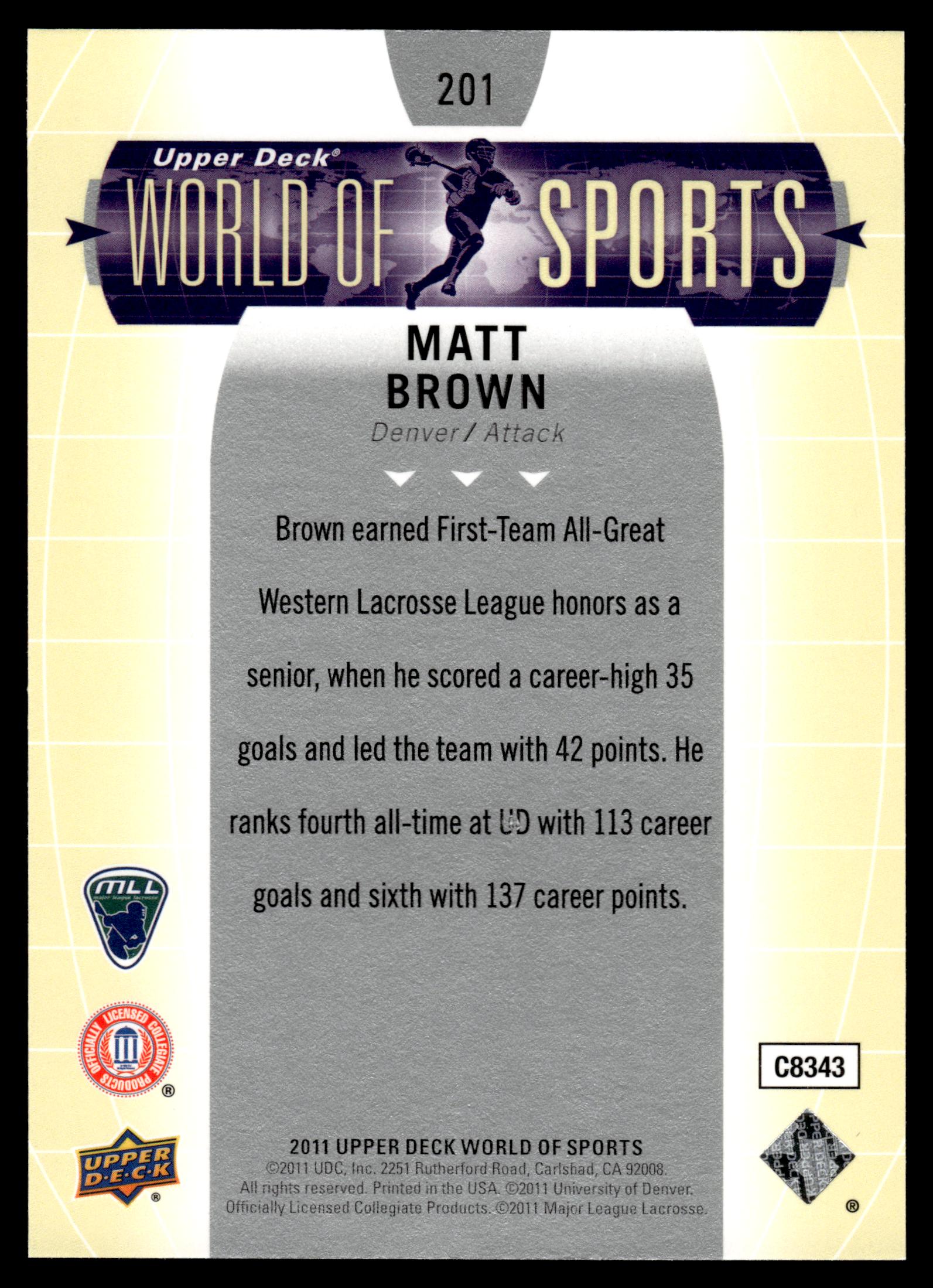 Matt Brown 2011 Upper Deck World of Sports Denver Pioneers #201