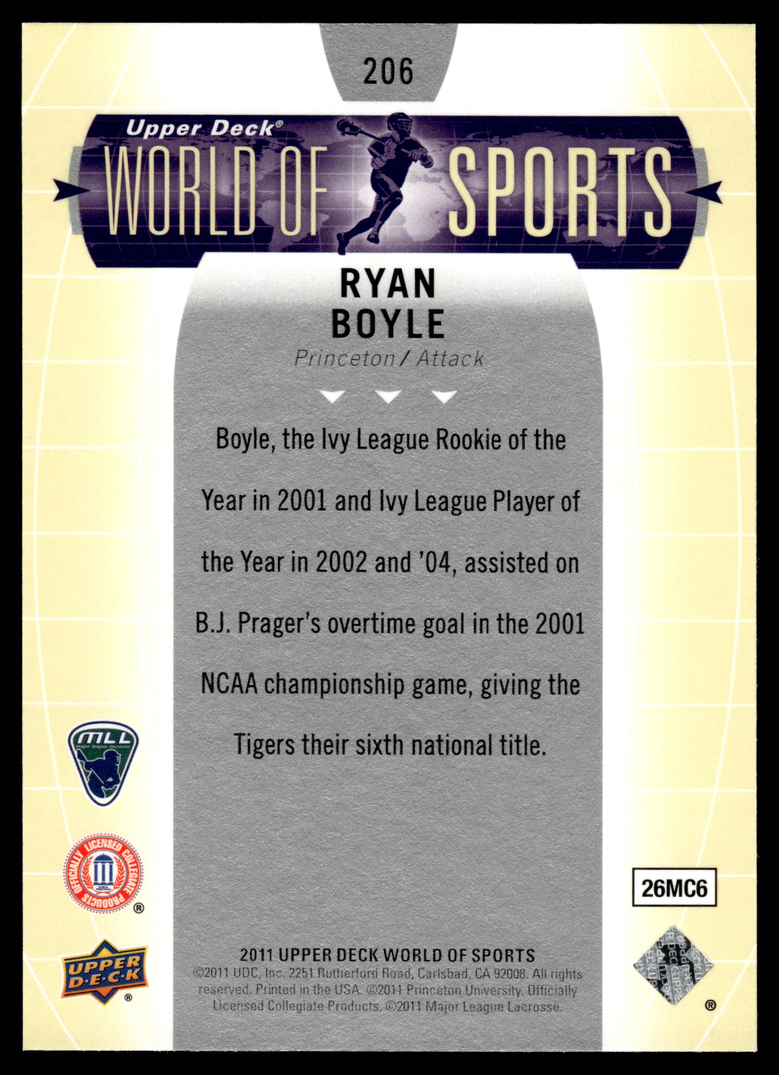Ryan Boyle 2011 Upper Deck World of Sports Princeton Tigers #206