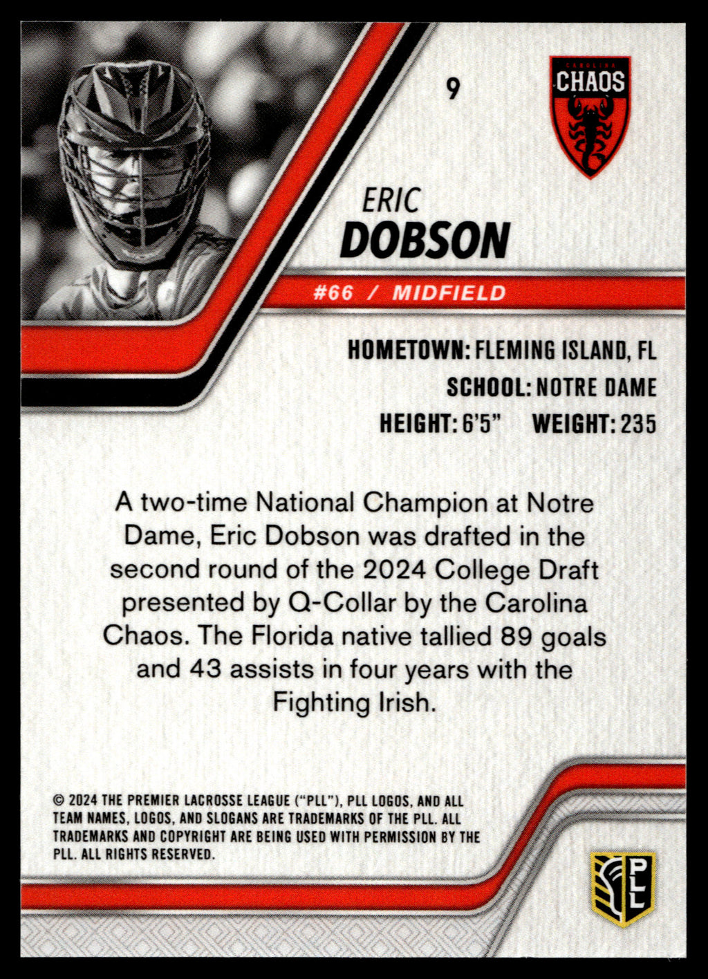 Eric Dobson 2024 PLL Release Carolina Chaos Black 19/25 #9