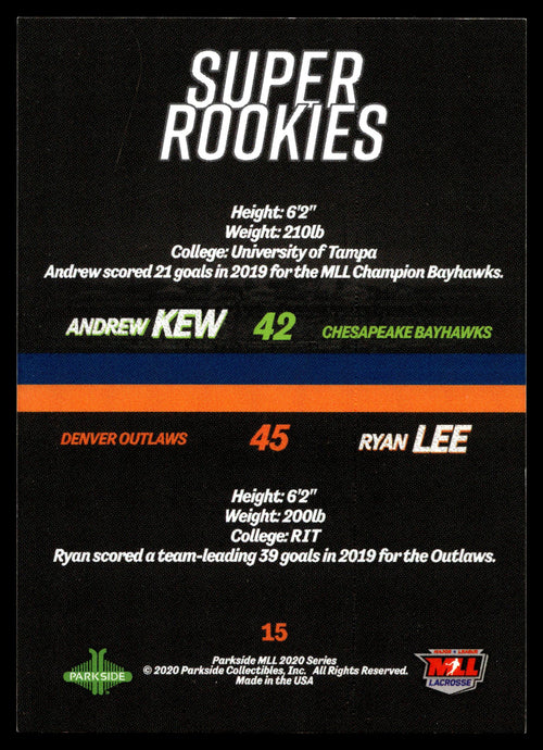 Andrew Kew/Ryan Lee 2020 MLL Parkside Select Series Bayhawks/Denver #15