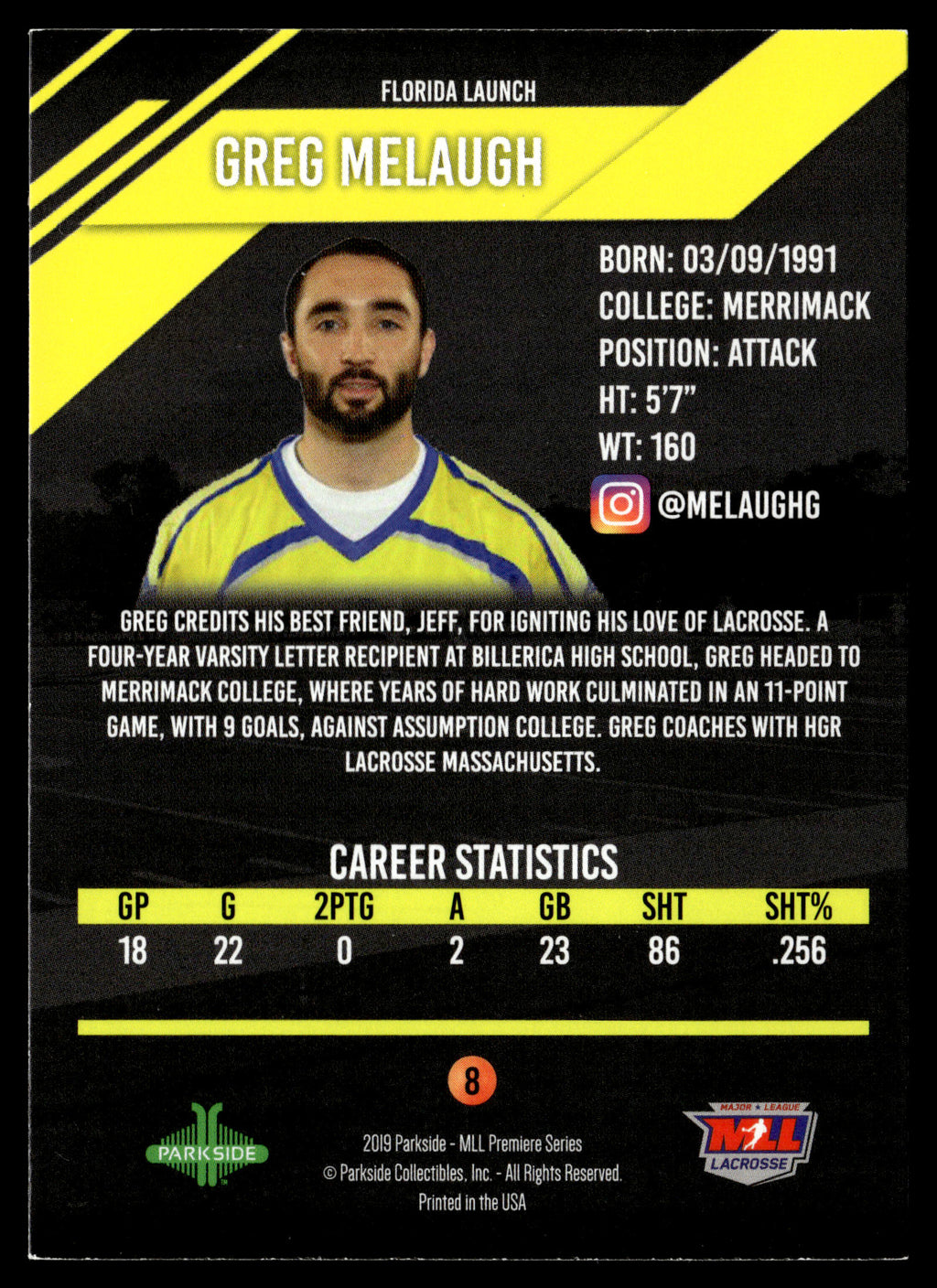 Greg Melaugh 2019 MLL Premier Series Florida Launch #8