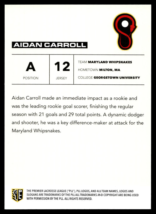 Aidan Carroll 2025 PLL Flagship Maryland Whipsnakes Spasm 38/50 #