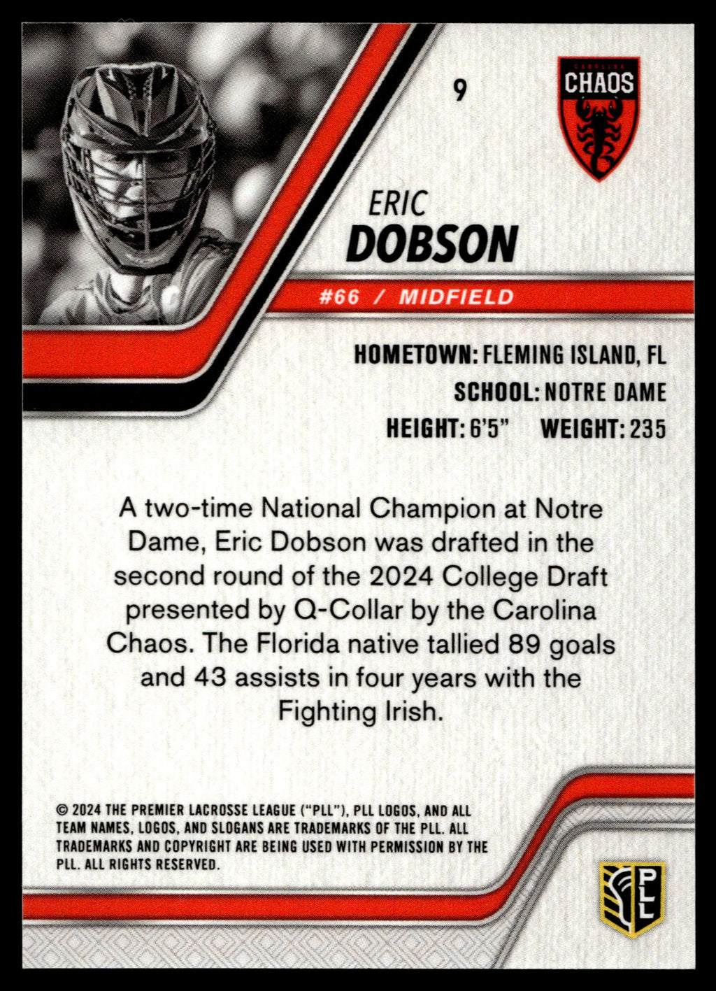 Eric Dobson 2024 PLL Release Carolina Chaos Black 17/25 #9