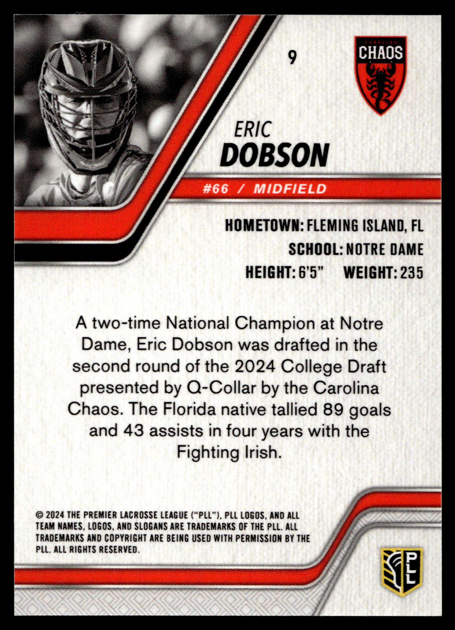 Eric Dobson 2024 PLL Release Carolina Chaos Black 17/25 #9
