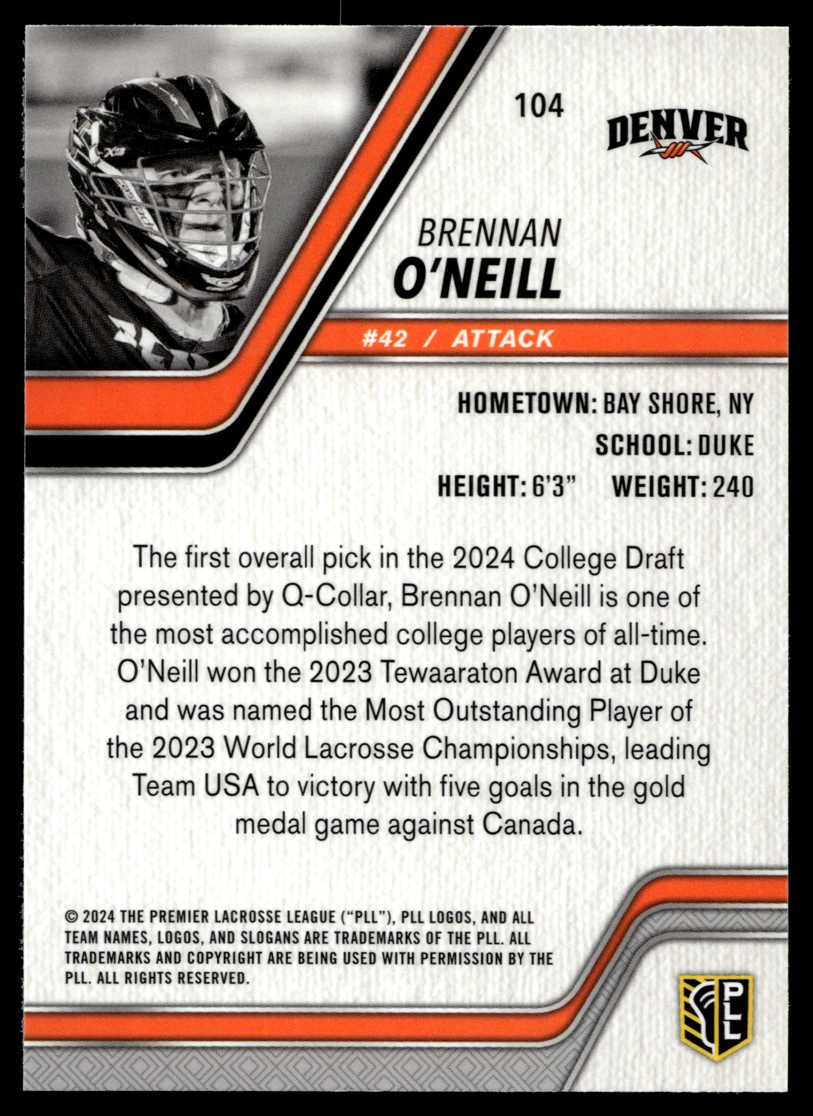 Brennan O'Neill 2024 PLL Release Denver Outlaws #104