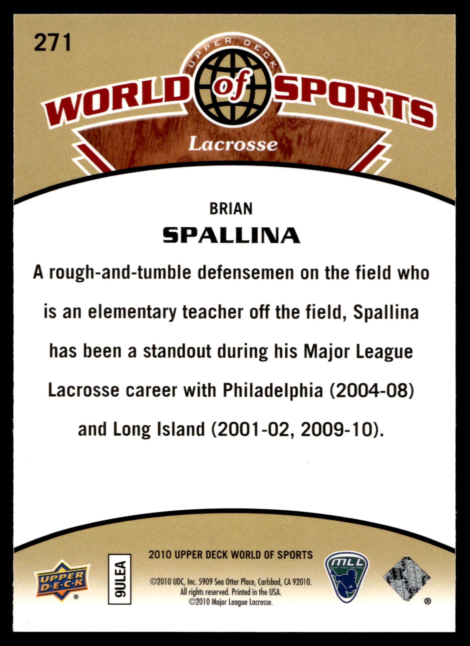 Brian Spallina 2010 Upper Deck World of Sports Long Island Lizards #271