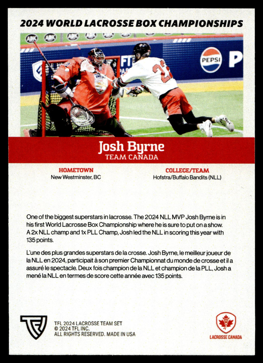 Josh Byrne 2024 TFL WBLC Team Canada