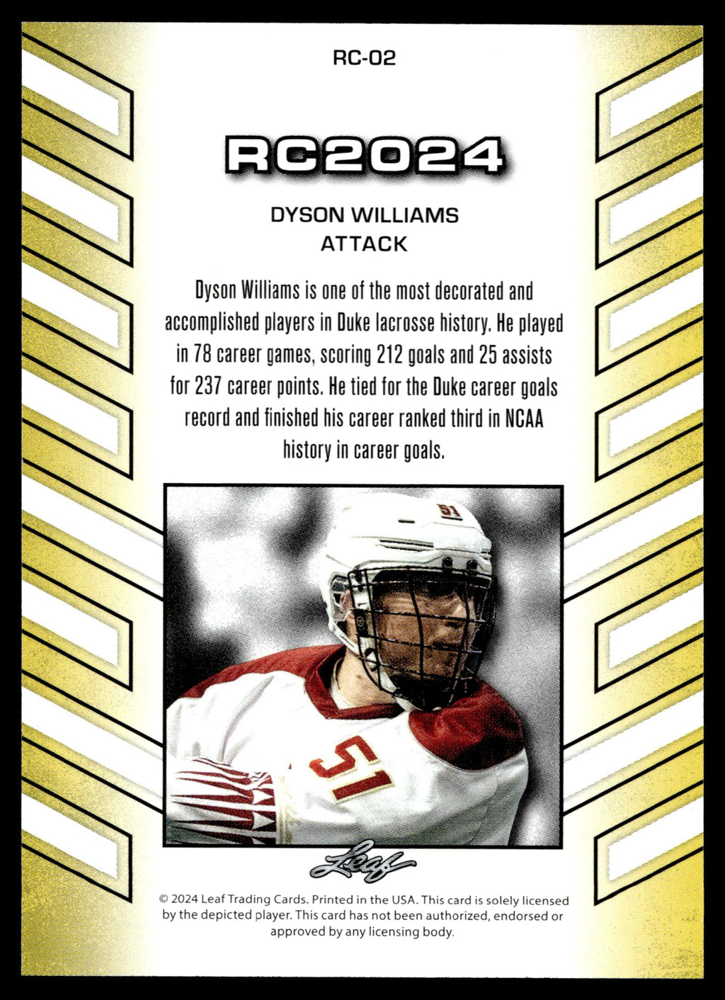 Dyson Williams 2024 Leaf Rookies Albany Firewolves Special Issue Rookies #RC-02