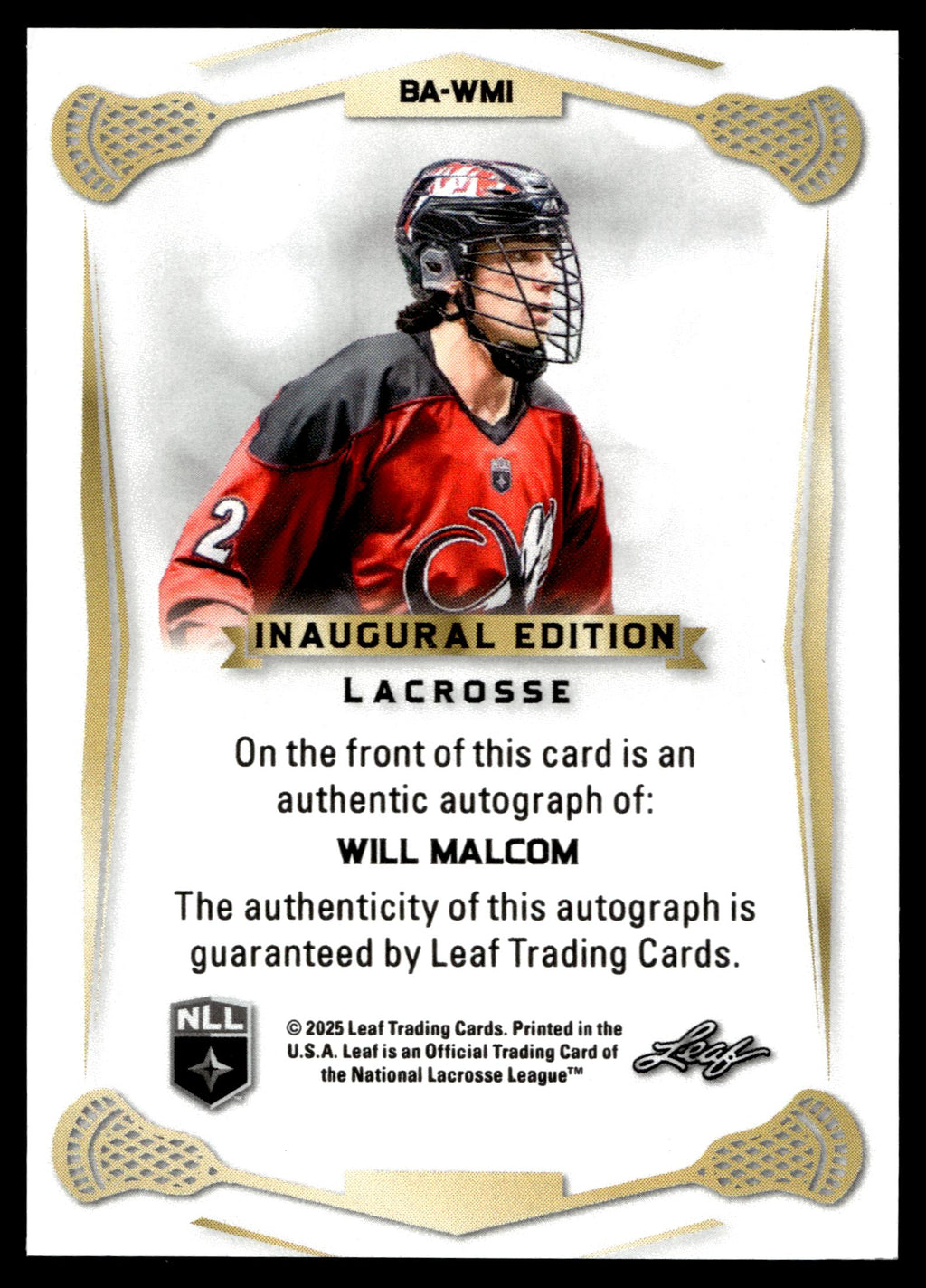 Will Malcolm 2024 Leaf NLL Inaugural Colorado Mamouth Purple Auto 2/9 #BA-WMI