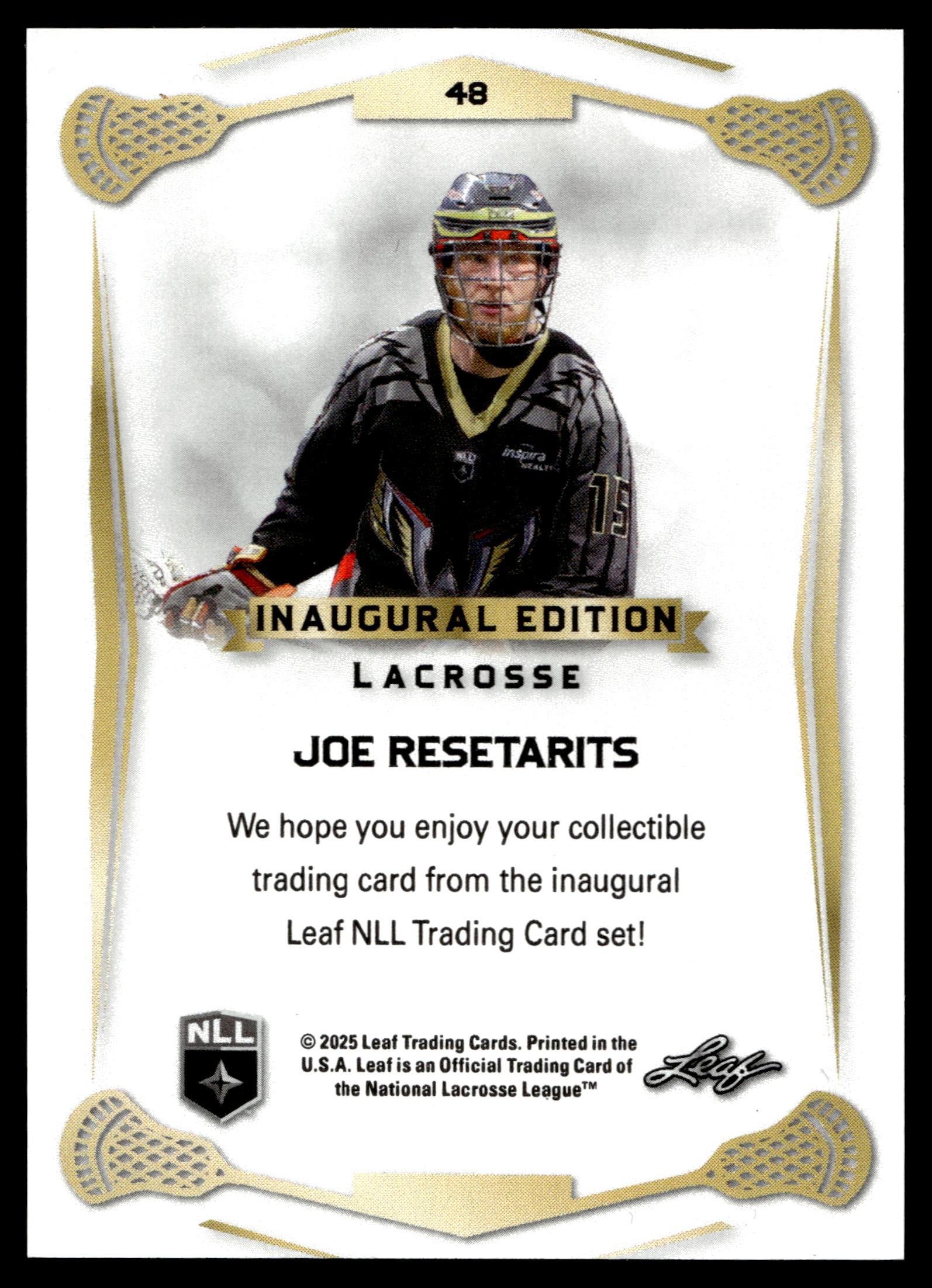 Joe Resetarits 2024 Leaf NLL Inaugural Philadelphia Wings Red 13/20 #48