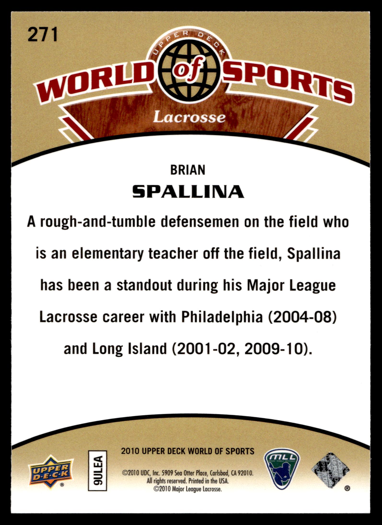 Brian Spallina 2010 Upper Deck World of Sports Long Island Lizards #271