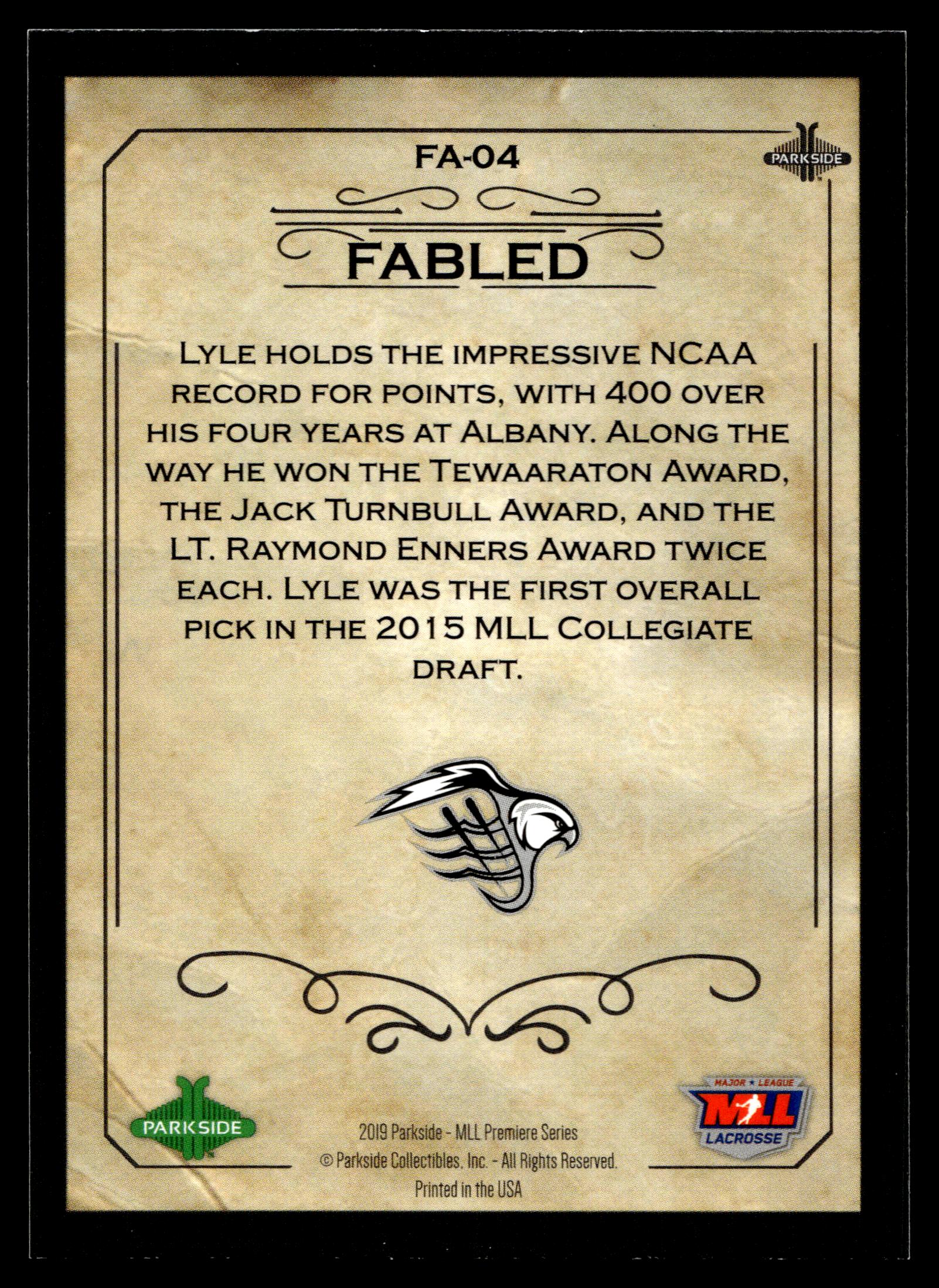 Lyle Thompson 2019 MLL Premier Series Chesapeake Bayhawks Fabled #FA-04
