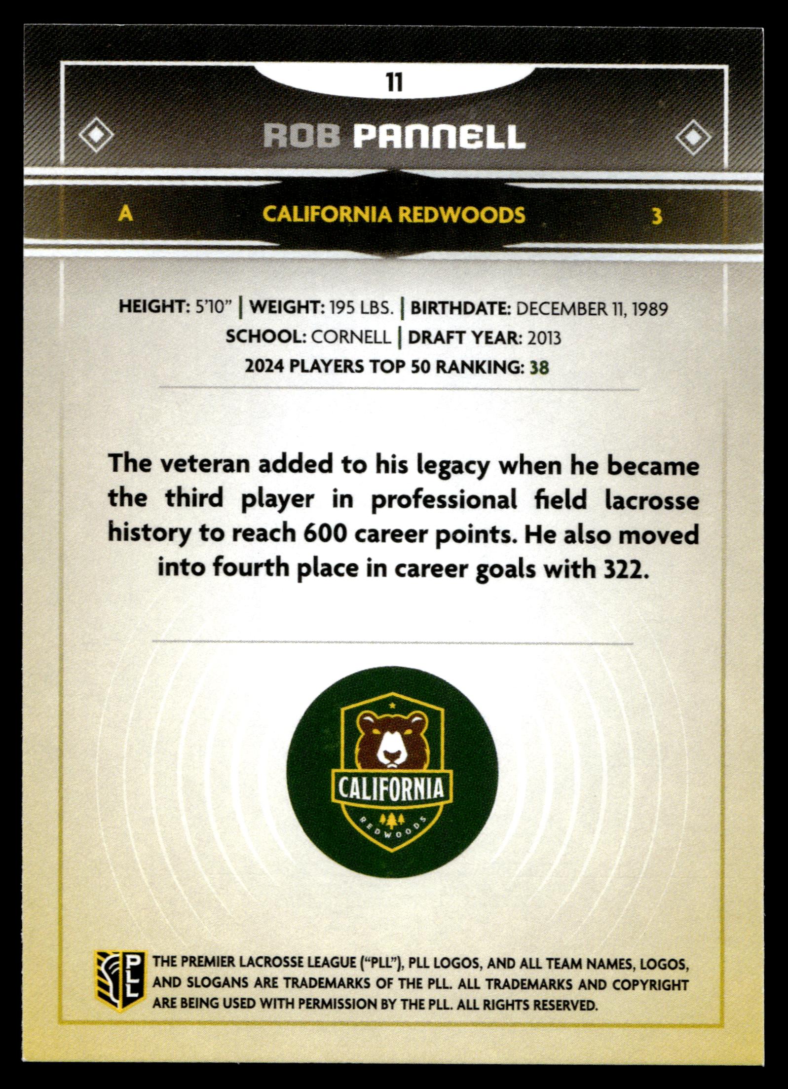 Rob Pannell 2025 PLL Fieldside California Redwoods #11