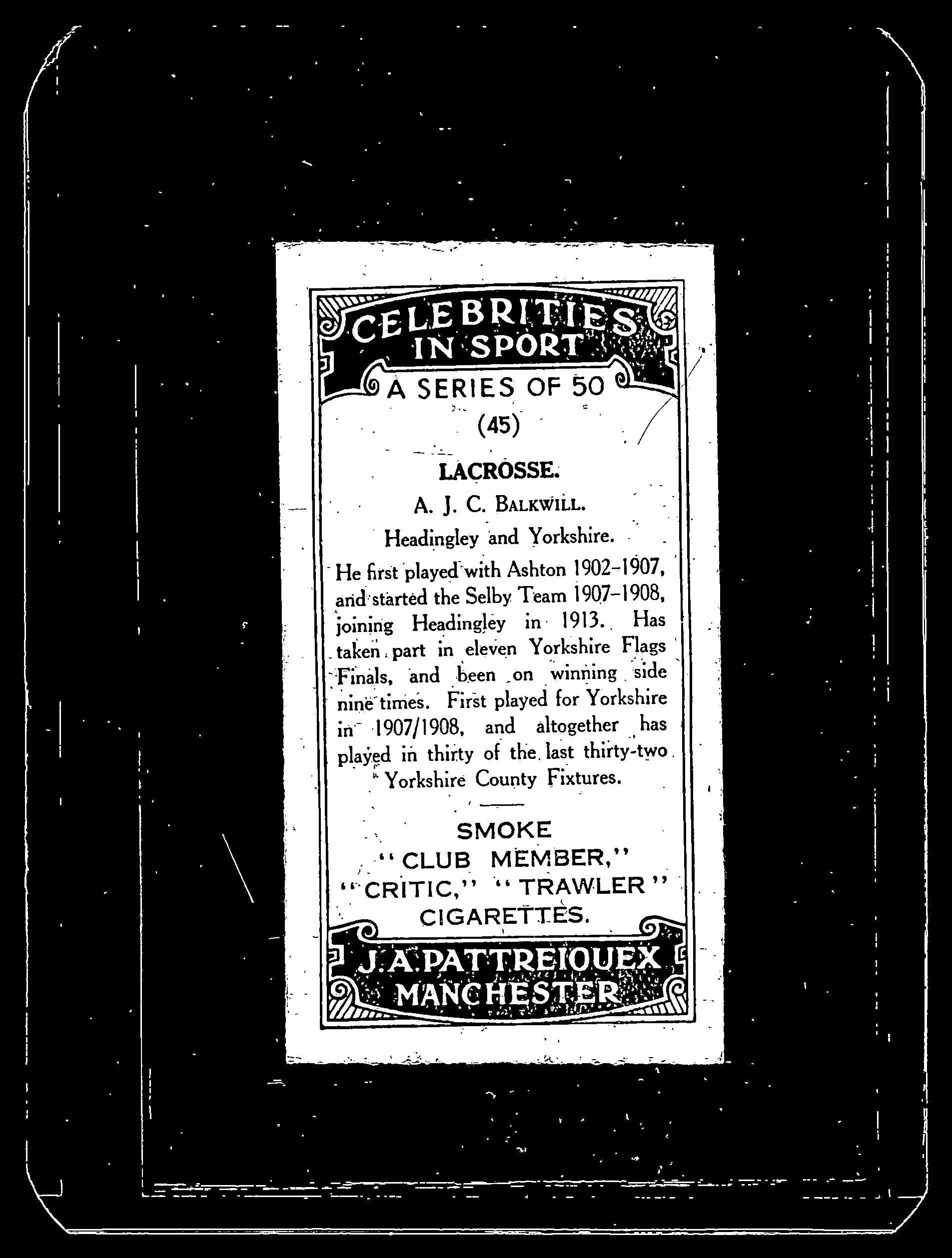 1930 A.J.C Backwill Celebrities In Sport Headingley #45
