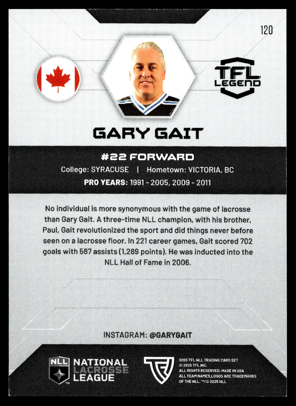 Gary Gait 2025 TFL Sports NLL Colorado Mamouth #120