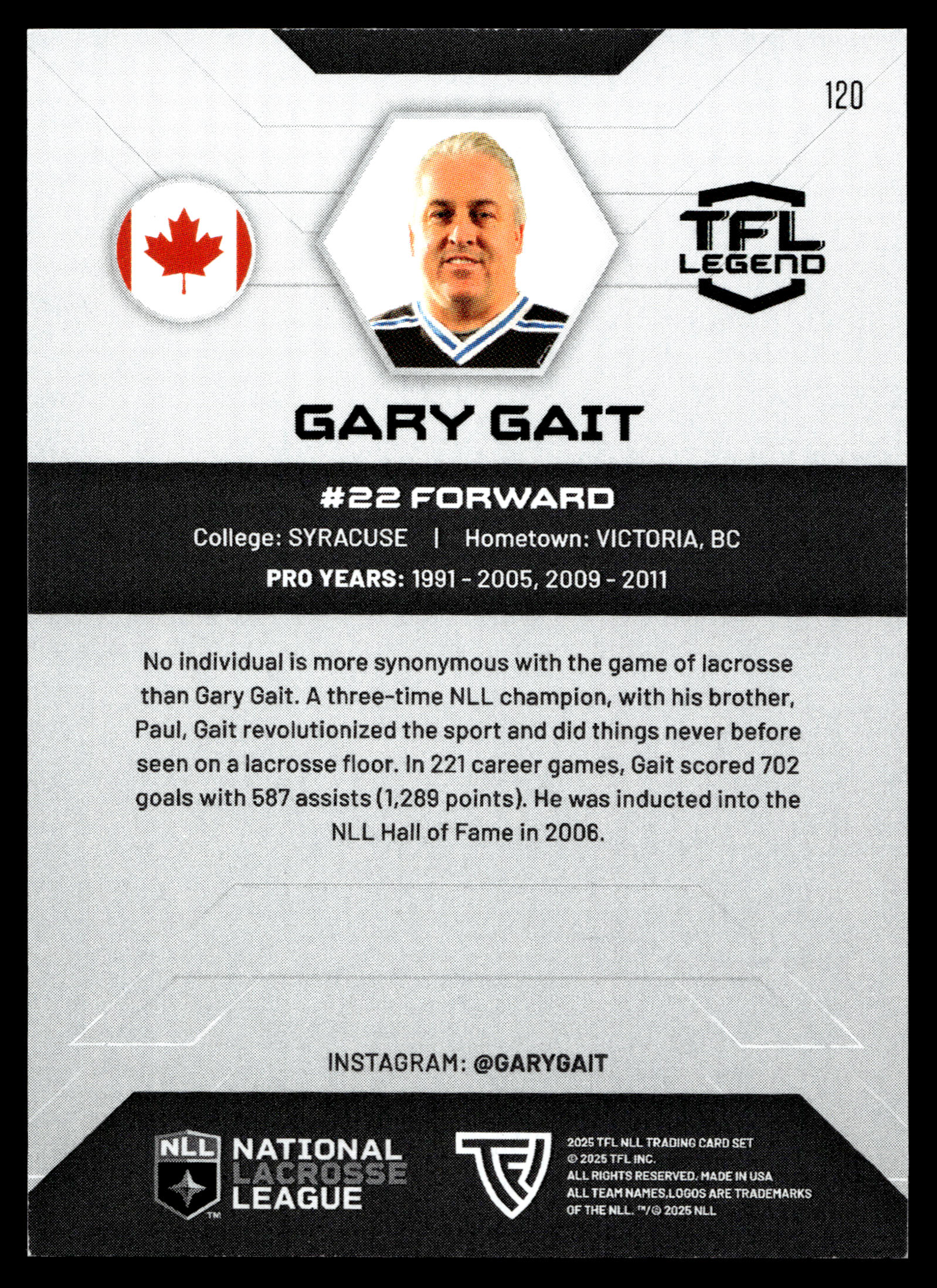 Gary Gait 2025 TFL Sports NLL Colorado Mamouth #120